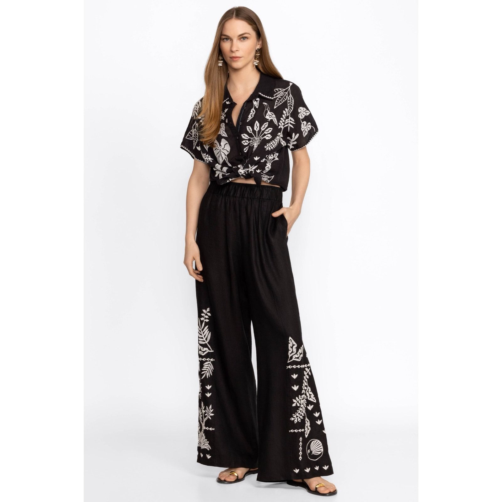Johnny Was Johnny Was Luciana Dolman Shirt Black White Tropical Embroid Size M / US 6-8 / IT 42-44 - 3 Thumbnail