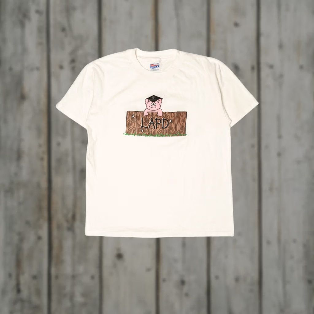 Hanes VINTAGE LAPD Pigs Single Stitch T-Shirt Hanes Large White 1990s Mens Womens Unisex Adults T-Shirt XS-XL Size US L / EU 52-54 / 3 - 1 Thumbnail