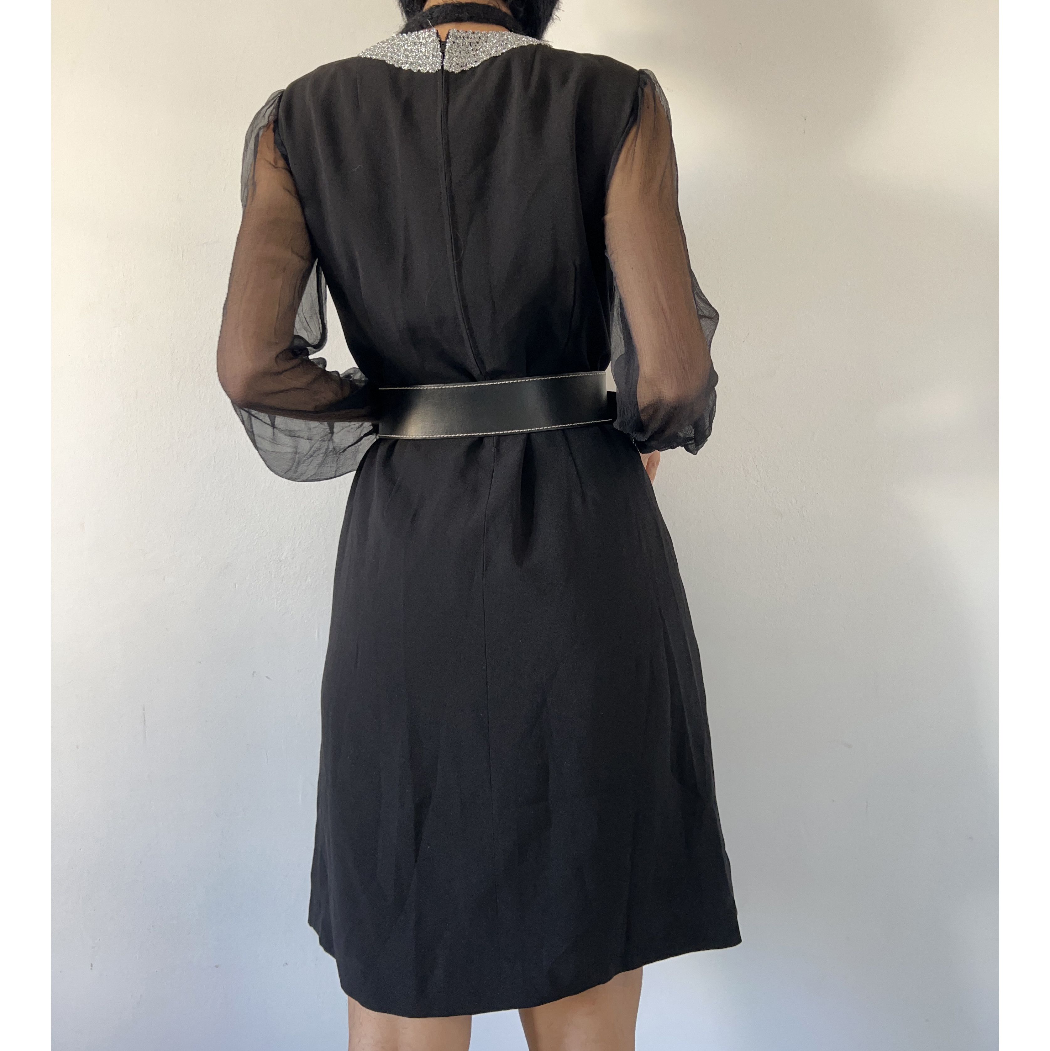 Vintage Vintage 70s Black Formal Midi Dress sheer sleeves Size S / US 4 / IT 40 - 2 Thumbnail