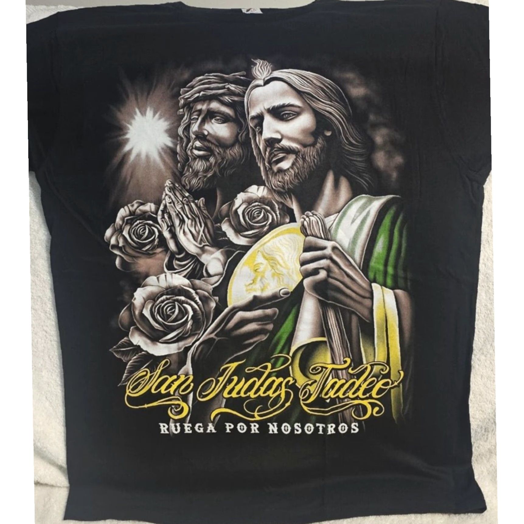 Vintage VINTAGE SAN JUDAS TADEO JESUS CROWN OF THORNS FLOWER ROSE T-SHIRT BLACK MENS Size US XL / EU 56 / 4 - 2 Thumbnail