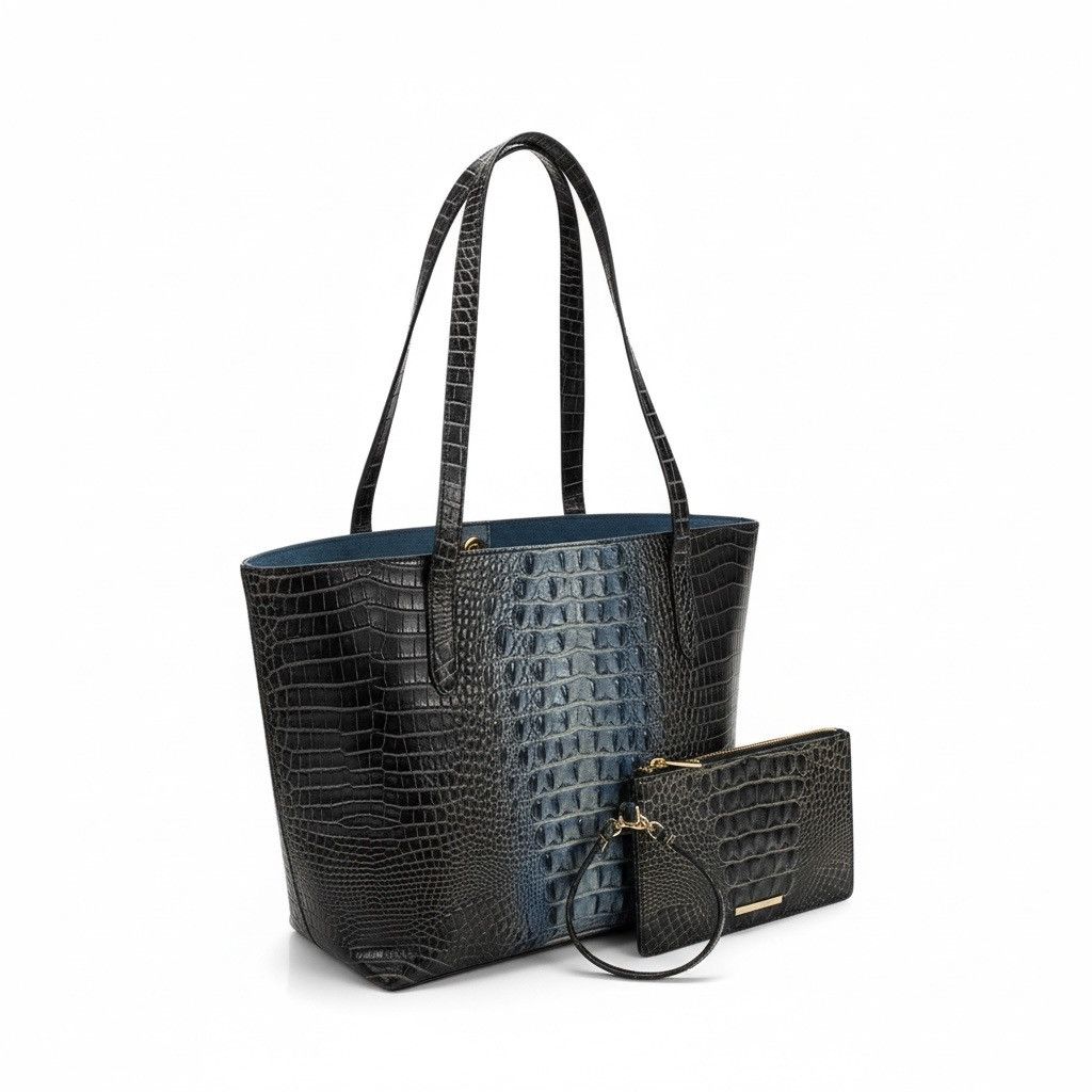BRAHMIN Brahmin Misha Carryall XL Tote x wallet deep blue croc Size ONE SIZE - 1 Thumbnail