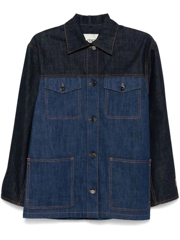 o1loc1c0126 Two-tone Denim Jacket in Blue