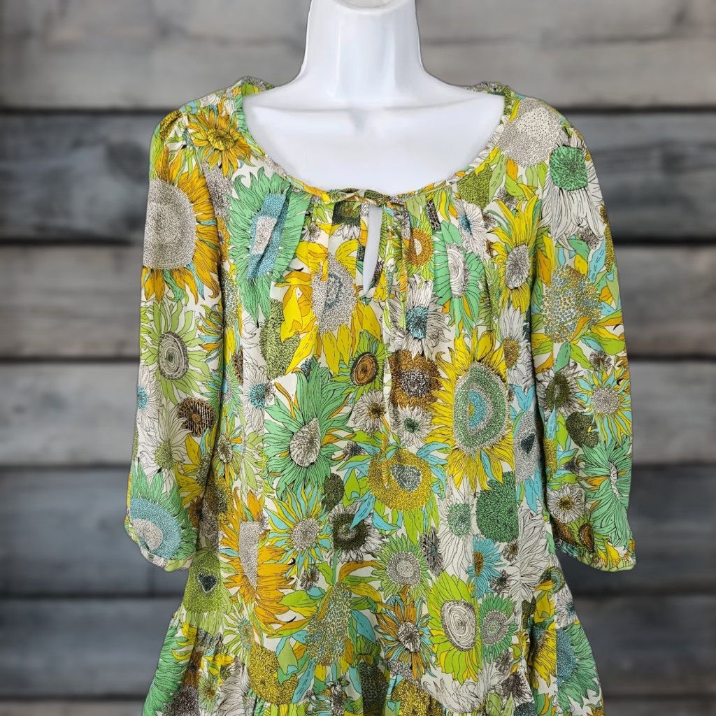 Vintage Liberty of London for Target Womens Top Sz Medium Yellow Green Floral 3/4 Sleeve Blouse Shirt Womens M Yellow Floral 3/4 Sleeve Size M / US 6-8 / IT 42-44 - 1 Thumbnail