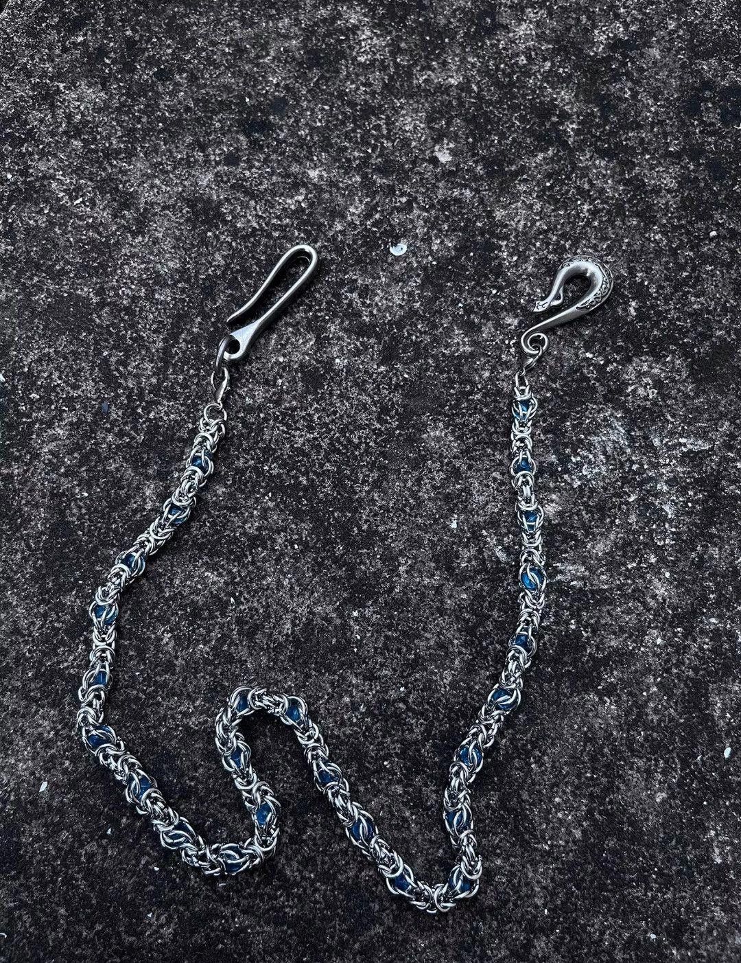 Jewelry Blue Gemstone Silver Wallet Chain Belt, Men's