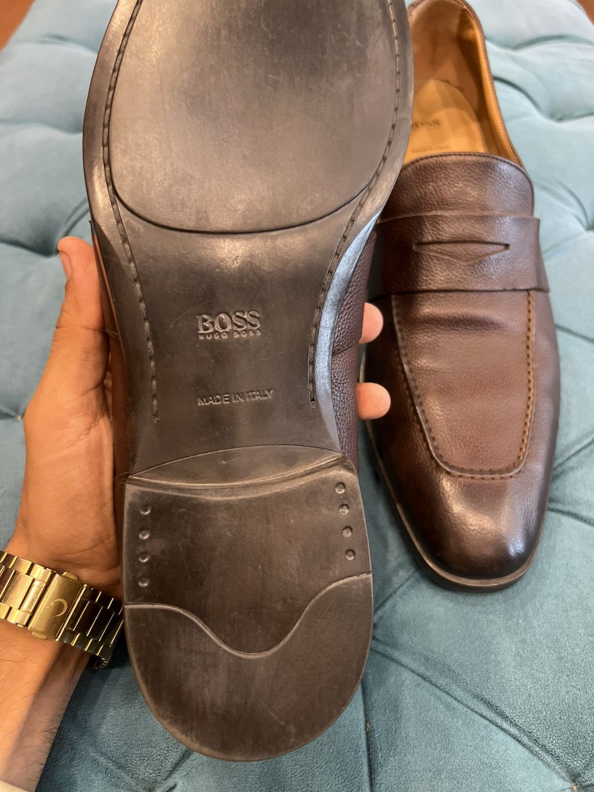 Hugo Boss Brown Leather Penny Loafers Italy 42 display picture 3