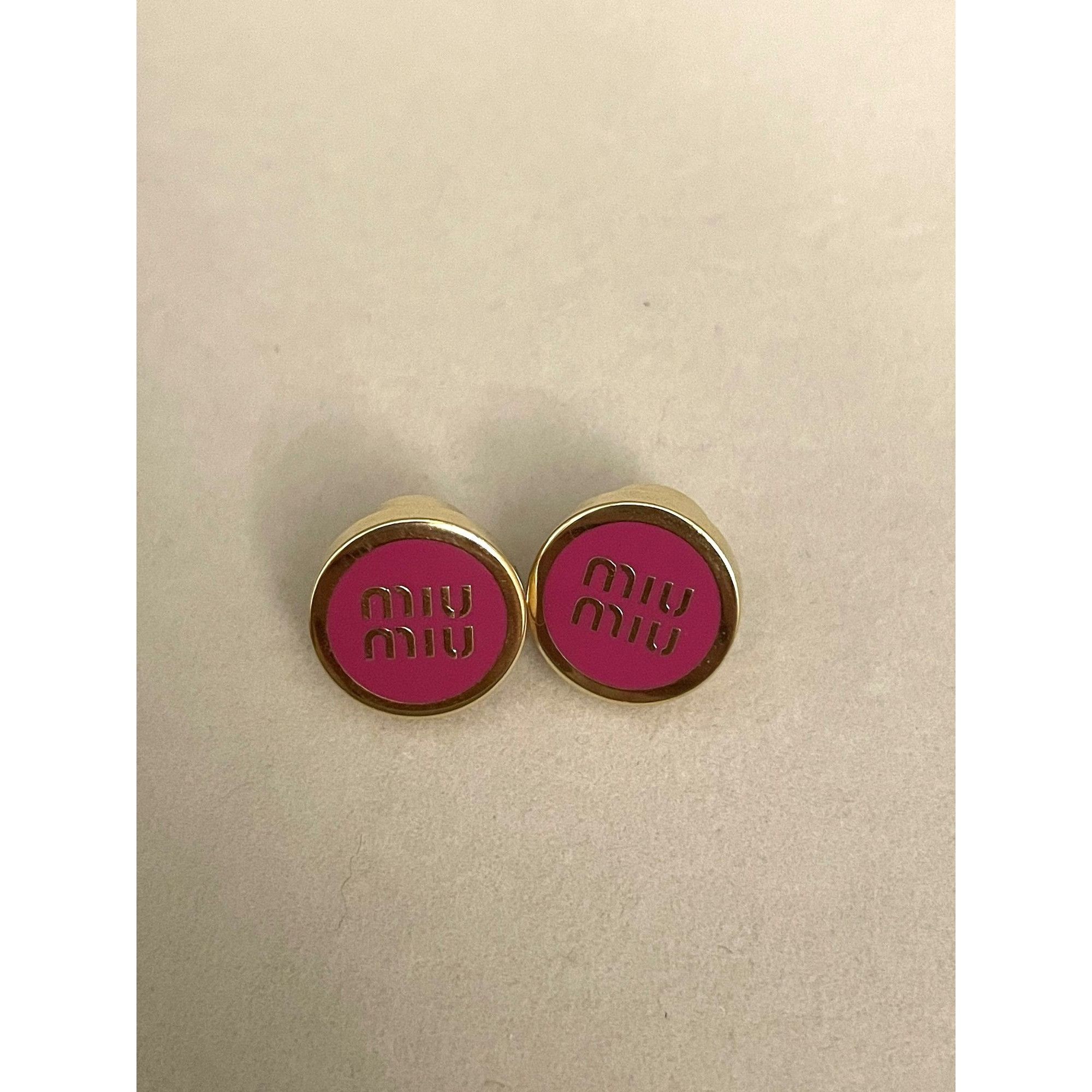 Miu Miu Miu Miu Gold-Tone & Pink Logo Round Stud Earrings Size ONE SIZE - 2 Thumbnail