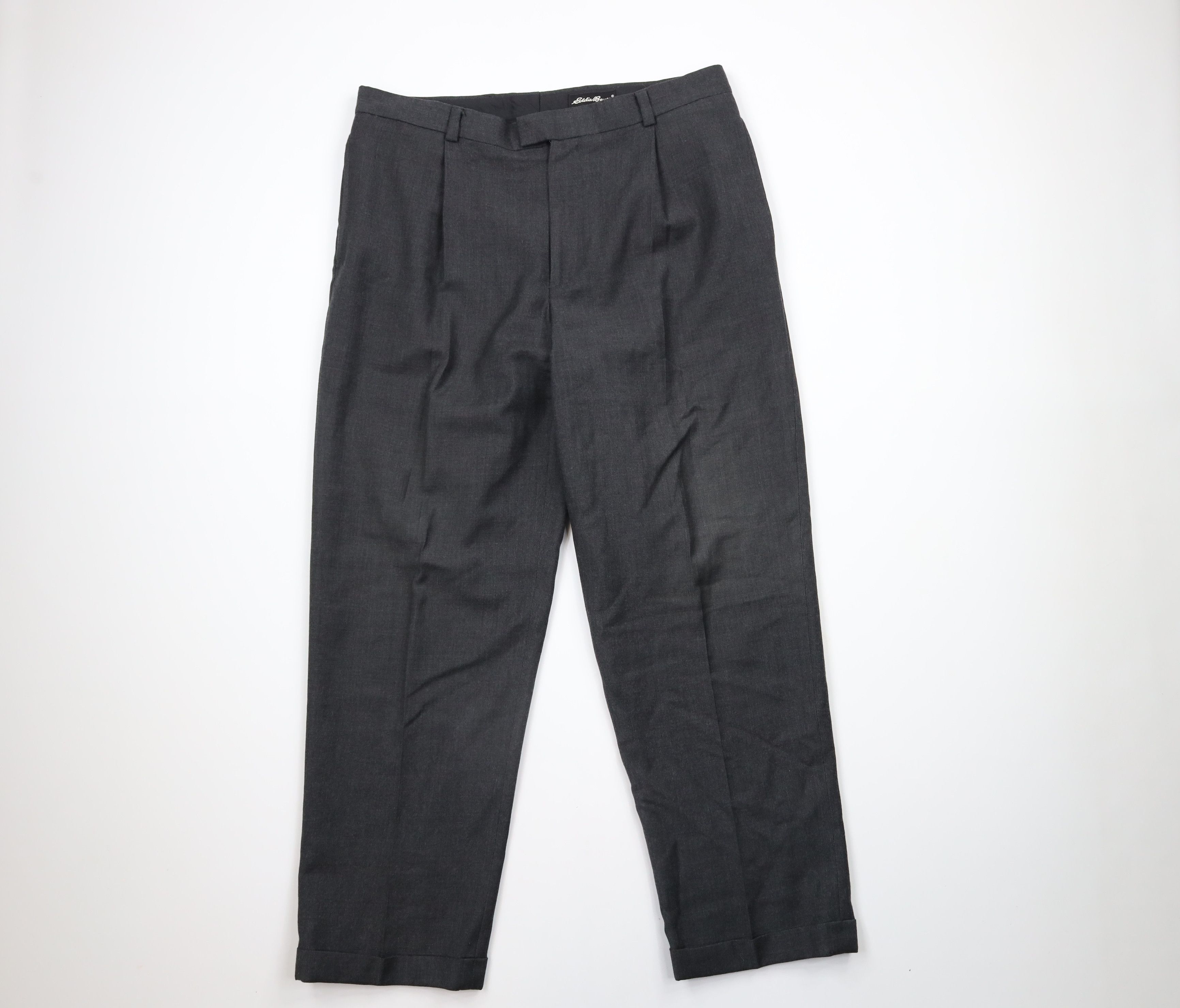 Eddie Bauer × Vintage Vintage 90s Eddie Bauer Cuffed Wool Chino Pants Dark Gray Size US 36 / EU 52 - 1 Thumbnail