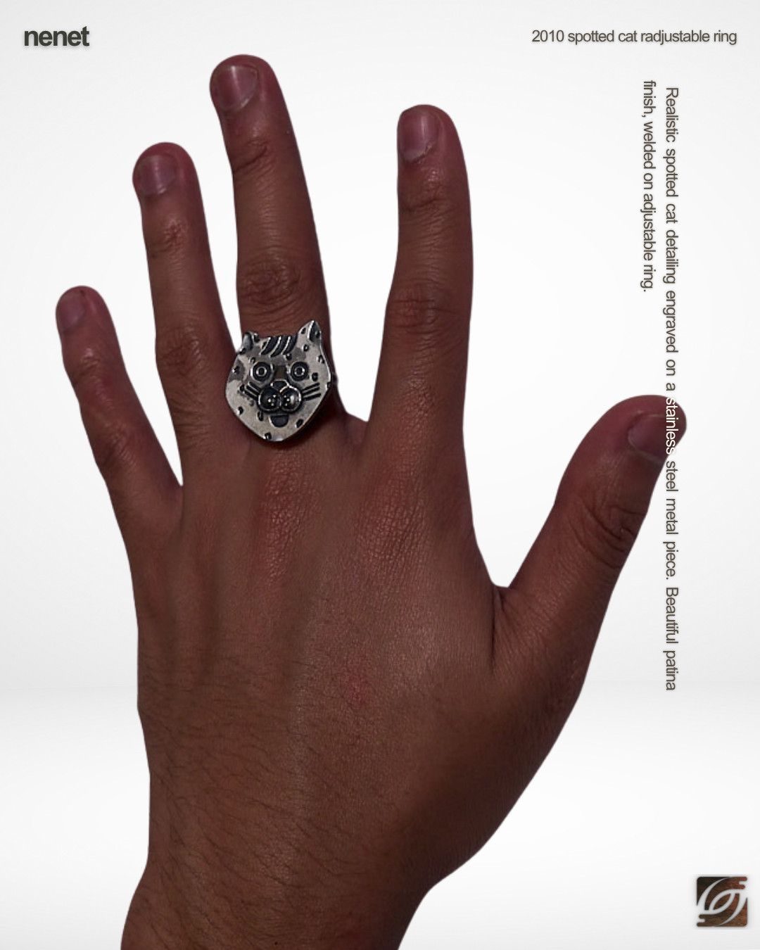 Ne-Net 2010 Nenet Spotted Cat Adjustable Stainless Ring Size ONE SIZE - 1 Thumbnail