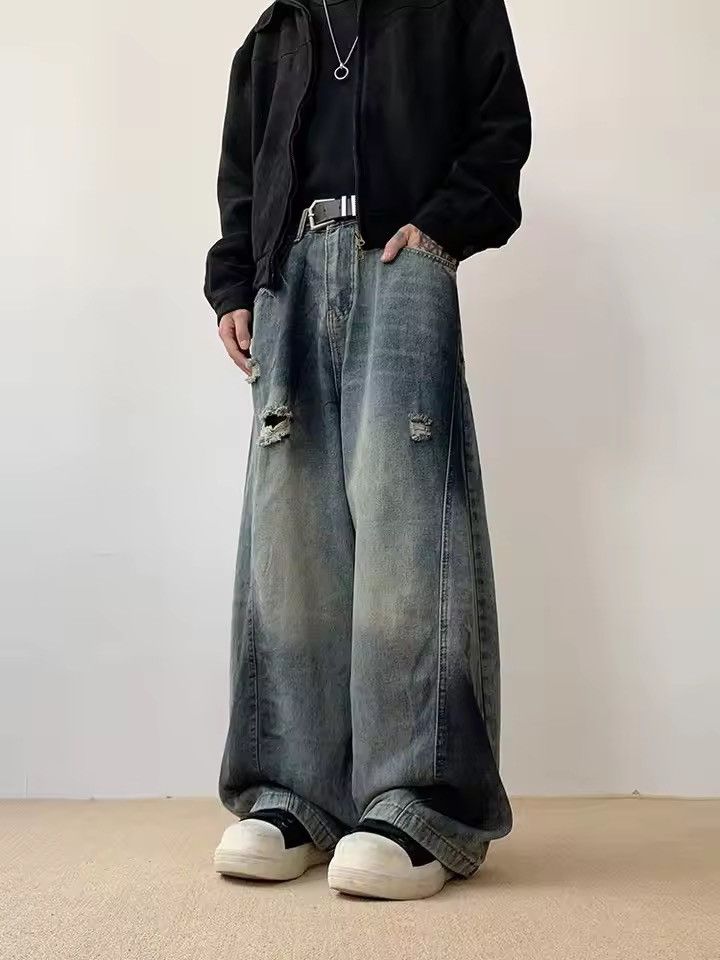 Jean Baggy Distressed Multi-Panel Denim – Wide Leg Stacking Size US 31 - 3 Thumbnail
