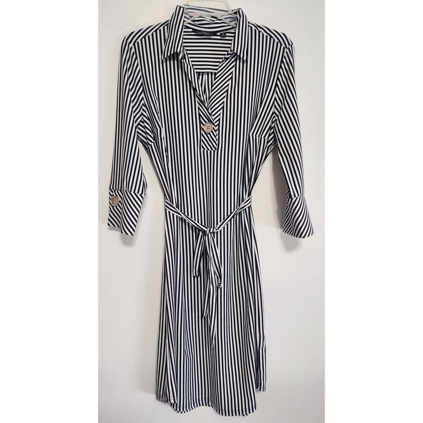 Other Mlle Gabrielle Black White Stripe Belted Shirt Dress Large Size L / US 10 / IT 46 - 1 Thumbnail