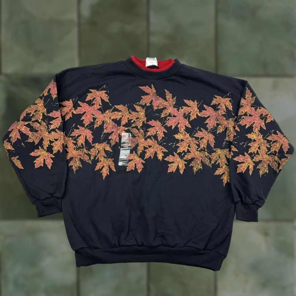Vintage VINTAGE Women's Sweatshirt Pullover Fall Autumn Leaves Black 90s Y2K Nature Crew Neck L Size L / US 10 / IT 46 - 1 Thumbnail
