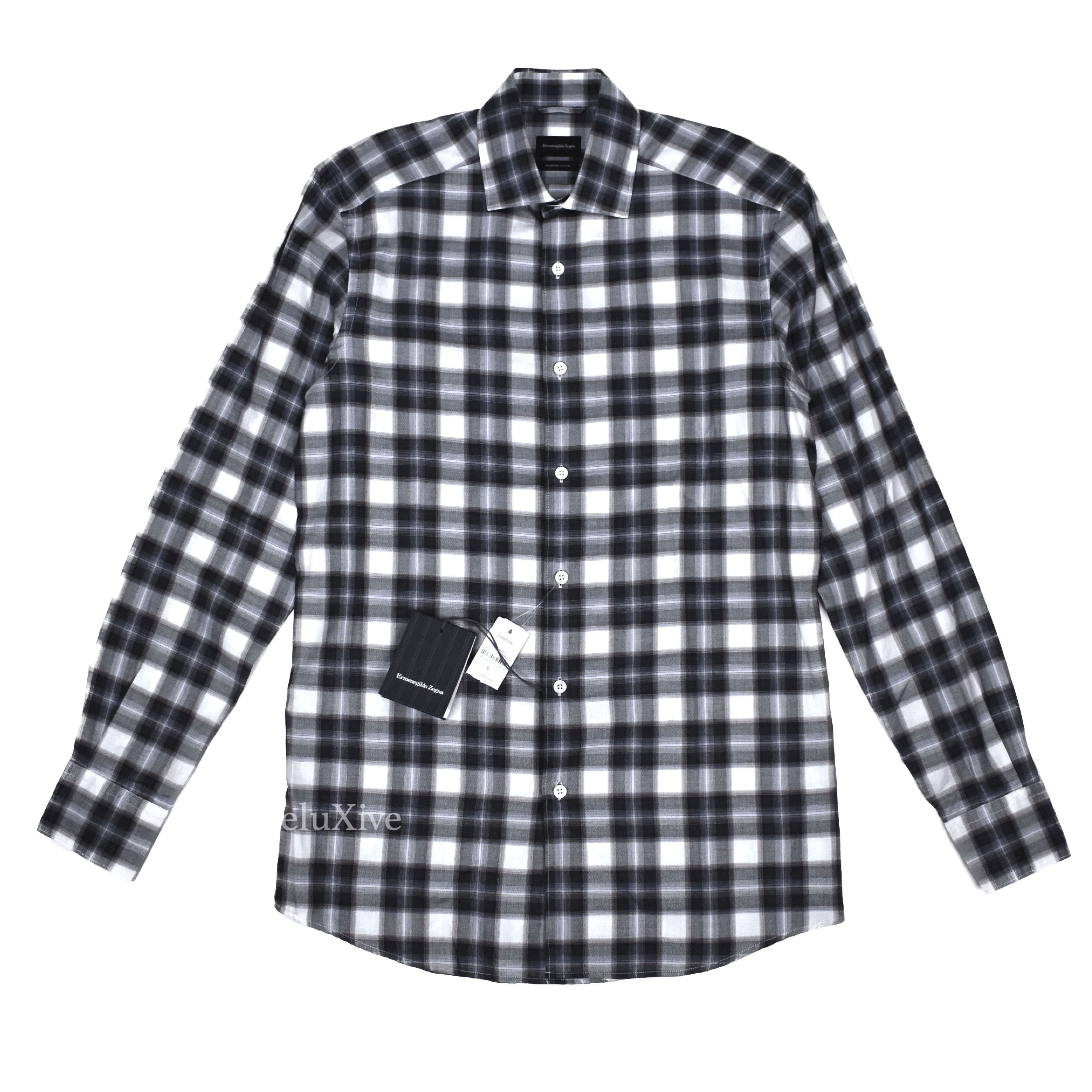 Ermenegildo Zegna Zegna Gray Purple Plaid Supima Cotton Button Down Shirt NWT Size US S / EU 44-46 / 1 - 1 Preview