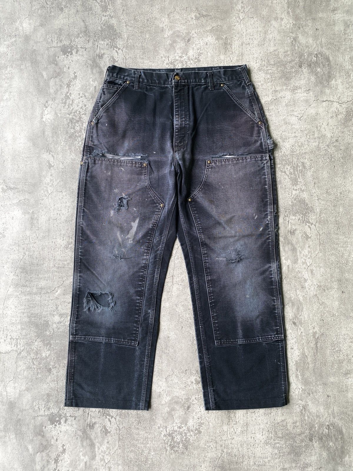 Carhartt Distressed Faded Vintage Carhartt Double Knee B01 Black Size US 36 / EU 52 - 1 Thumbnail