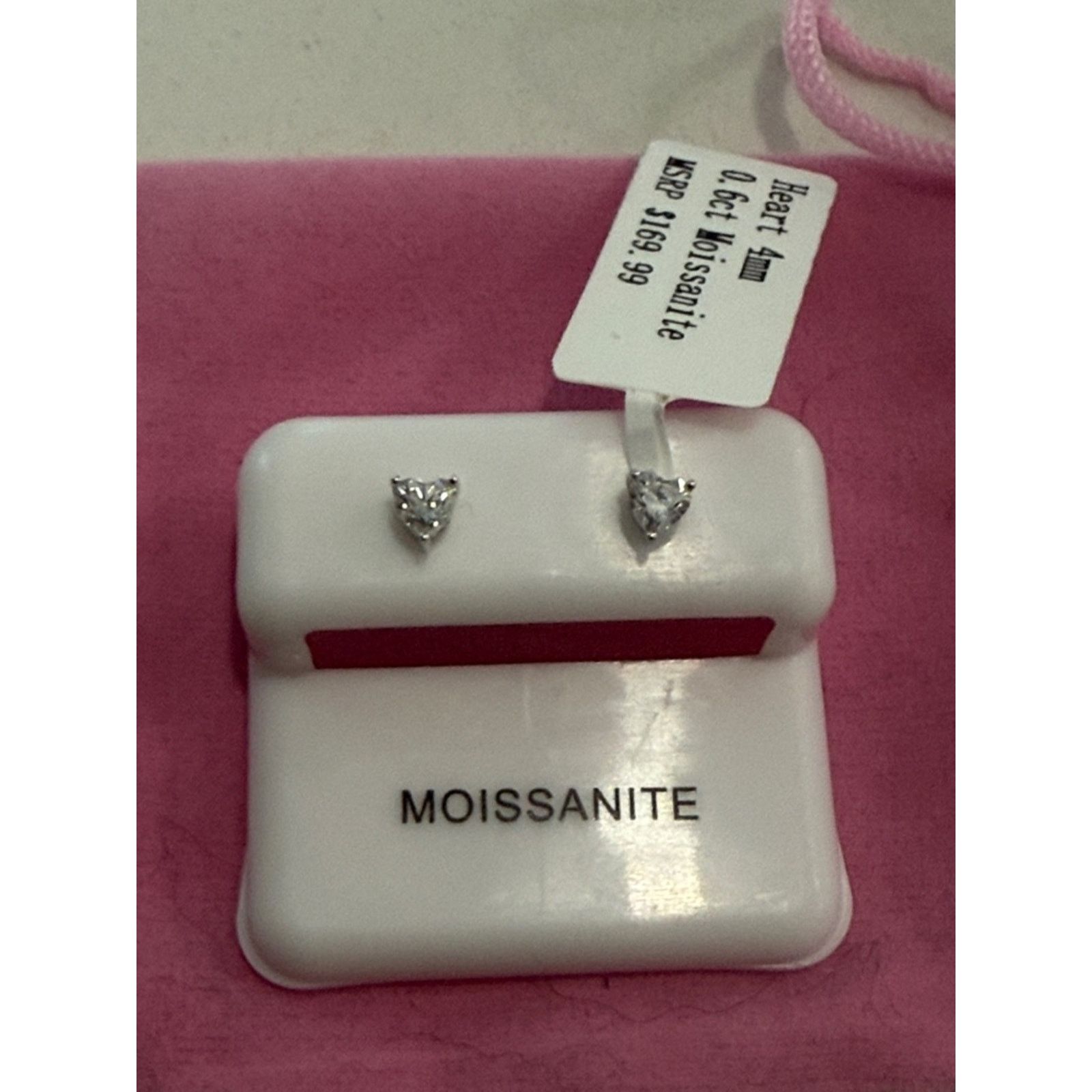 Custommade Heart Moissanite Studs Clear Crystal Sterling Silver .06 ct Size ONE SIZE - 3 Thumbnail