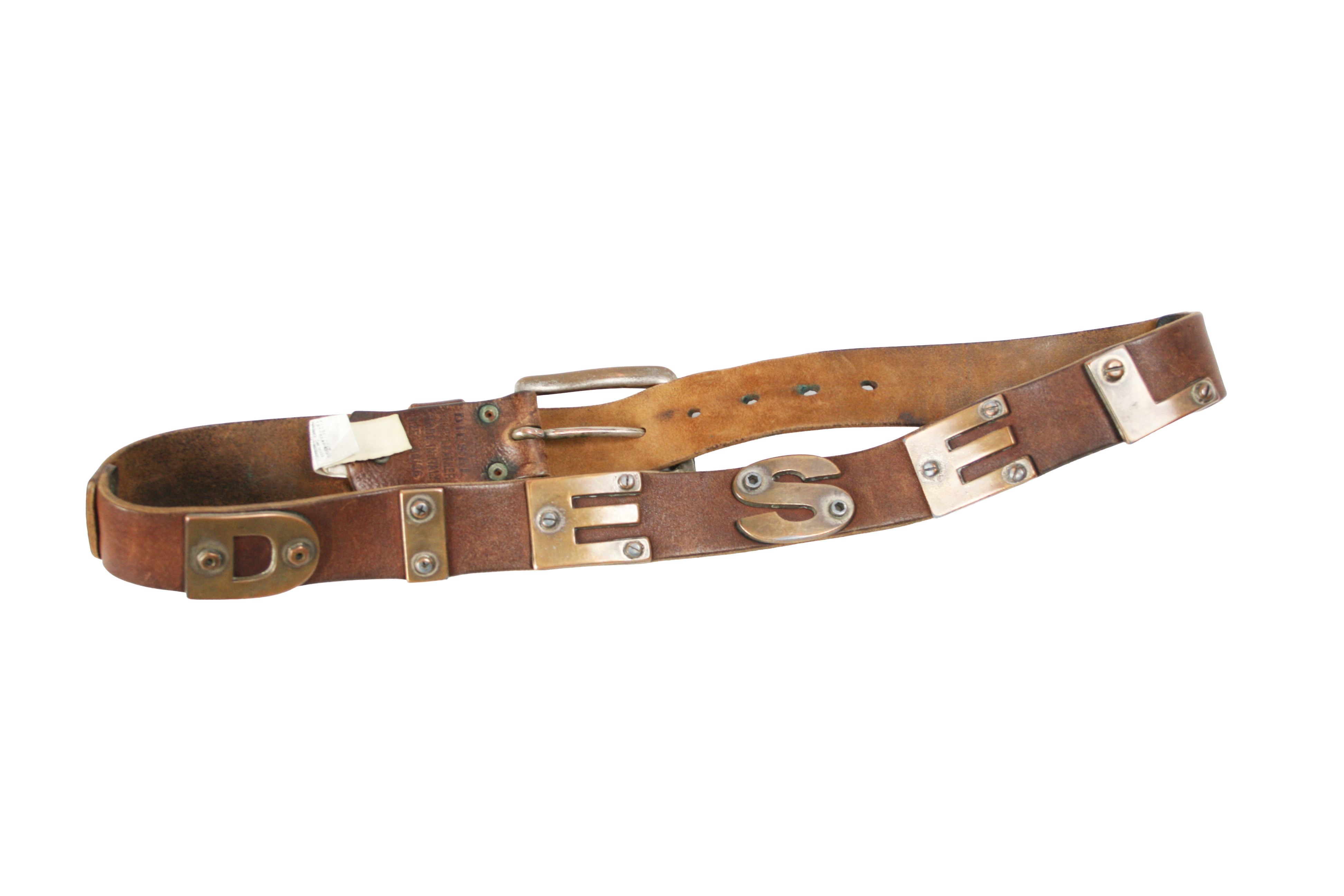 Diesel 00S Y2K Grunge Metal Cow Leather Mechanic Belt Vintage Size 36 - 1 Thumbnail