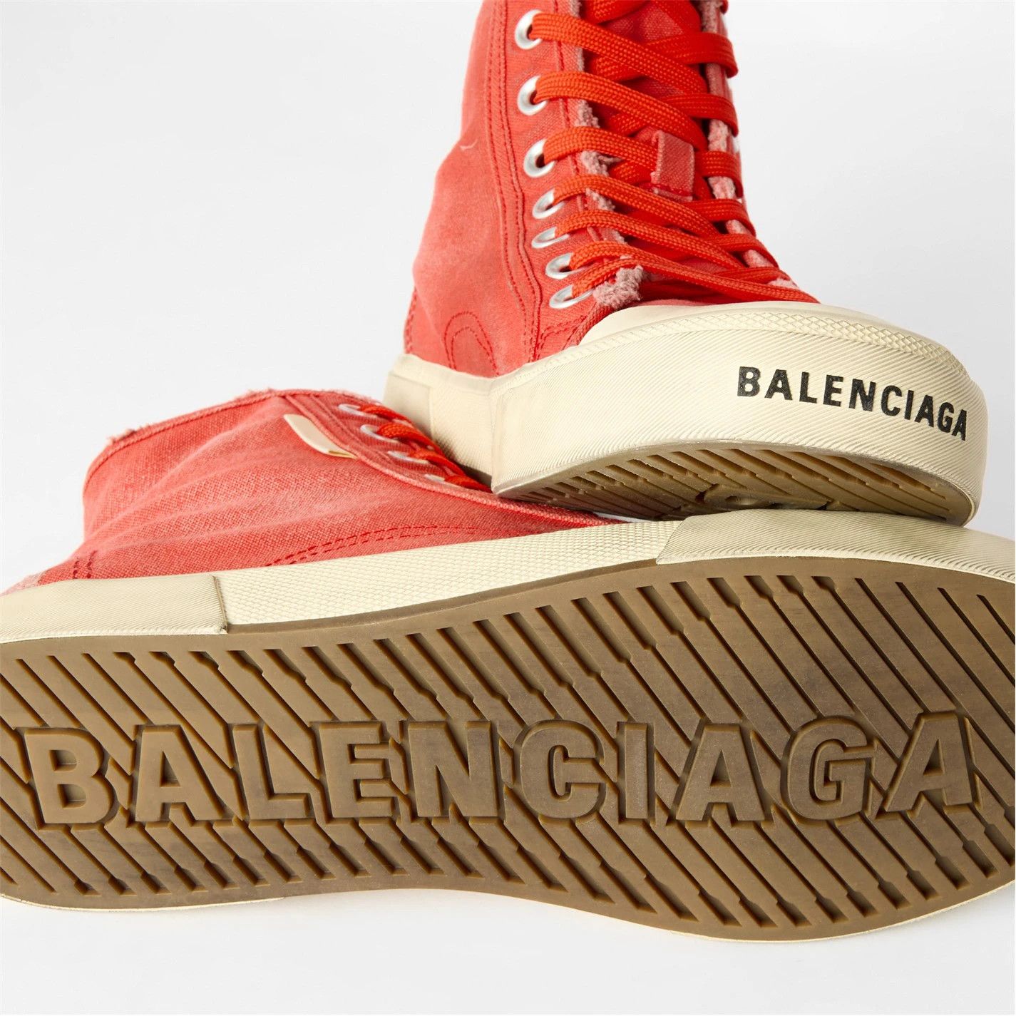 Balenciaga o1g2r1mq0226 Paris High-Top Sneakers In Red/Ivory Size US 13 / EU 46 - 3 Thumbnail
