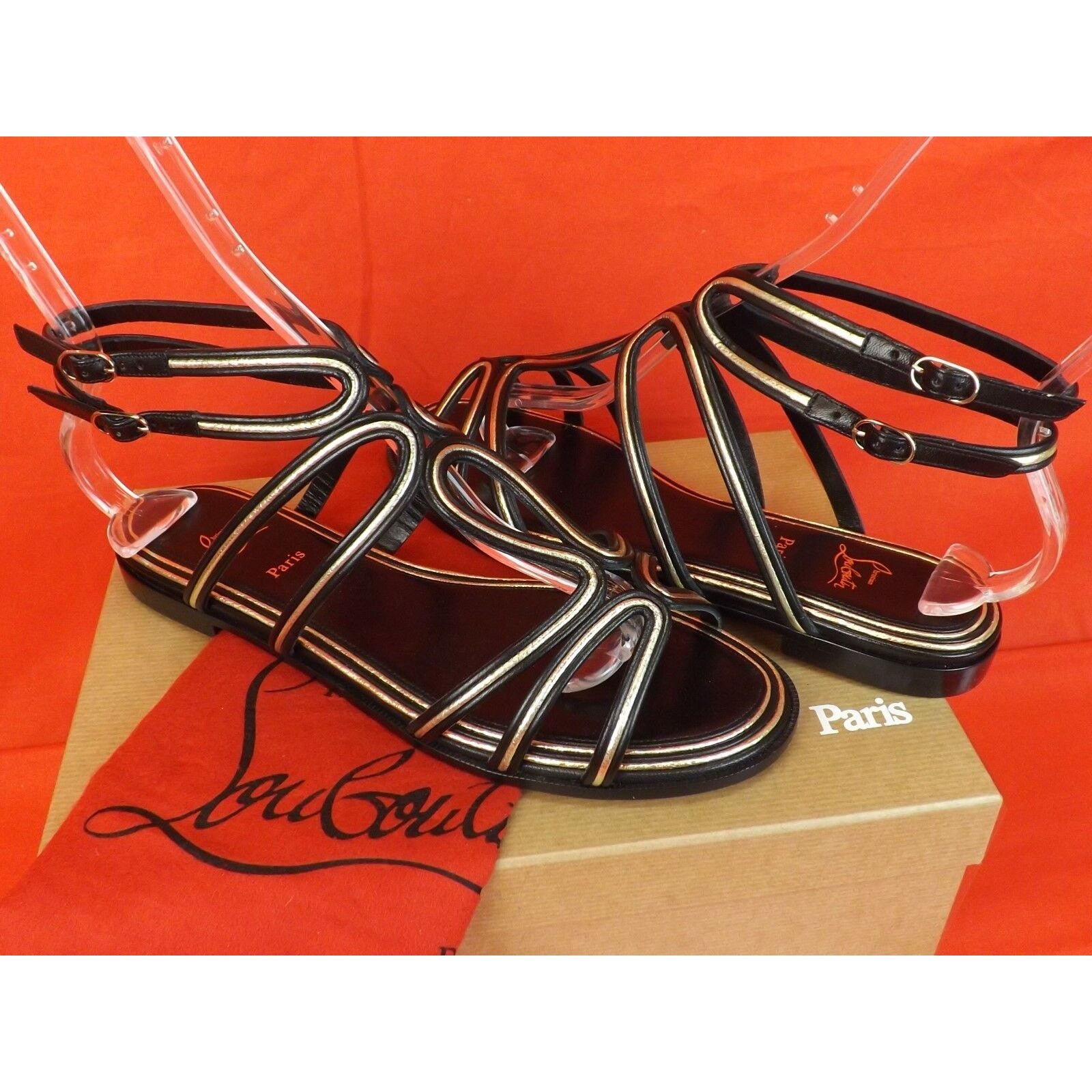 Christian Louboutin ZENOSANDY BLACK LEATHER CAGED FLATS GLADIATOR SANDALS 38.5 Size US 8.5 / IT 38.5 - 7 Thumbnail