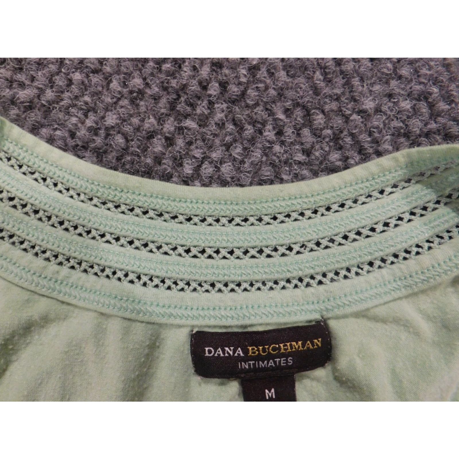Vintage Dana Buchman Blouse Womens Medium Green Pullover Short Sleeve Round Neck Cotton Rayon Geometric Pattern Ruffle Stretch Casual Regular Vintage No Size M / US 6-8 / IT 42-44 - 6 Thumbnail