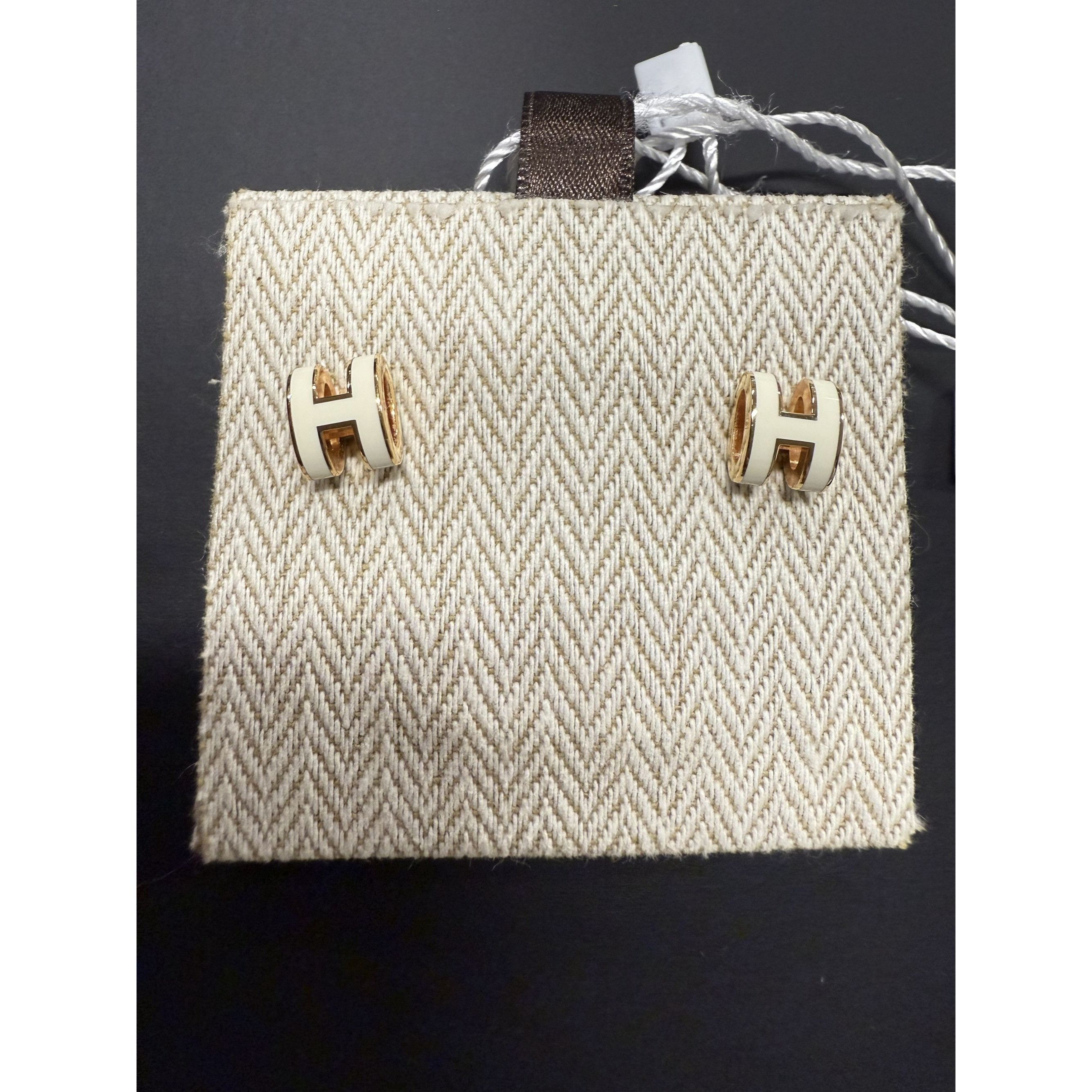 Hermes Hermès H Mini Hoop Earrings Gold & White Enamel With Drawstr Size ONE SIZE - 1 Thumbnail