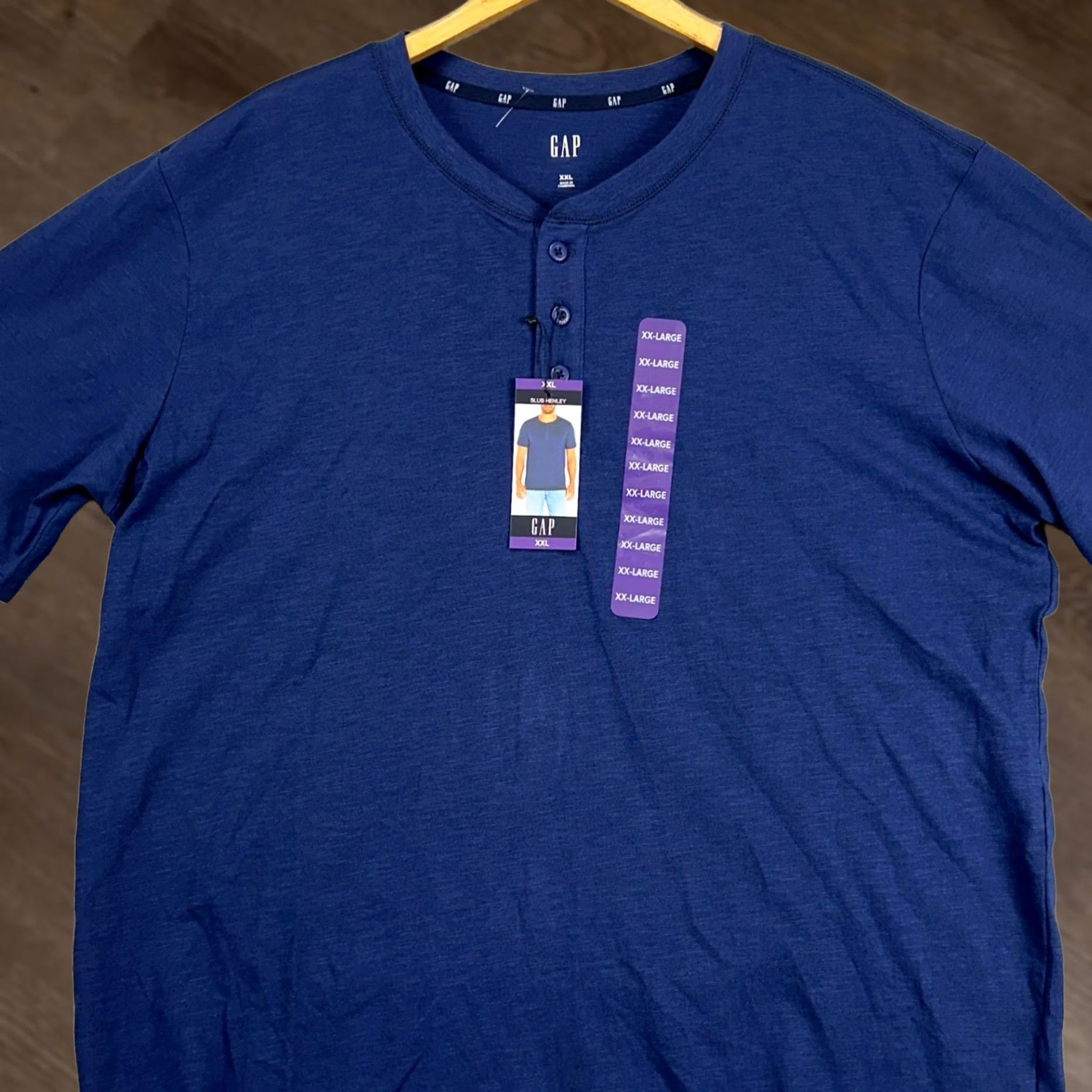 Gap Gap Henley T-Shirt Adult 2XL Medieval Blue 100% Cotton Short Sleeve Tee Mens NEW Size US XXL / EU 58 / 5 - 1 Thumbnail