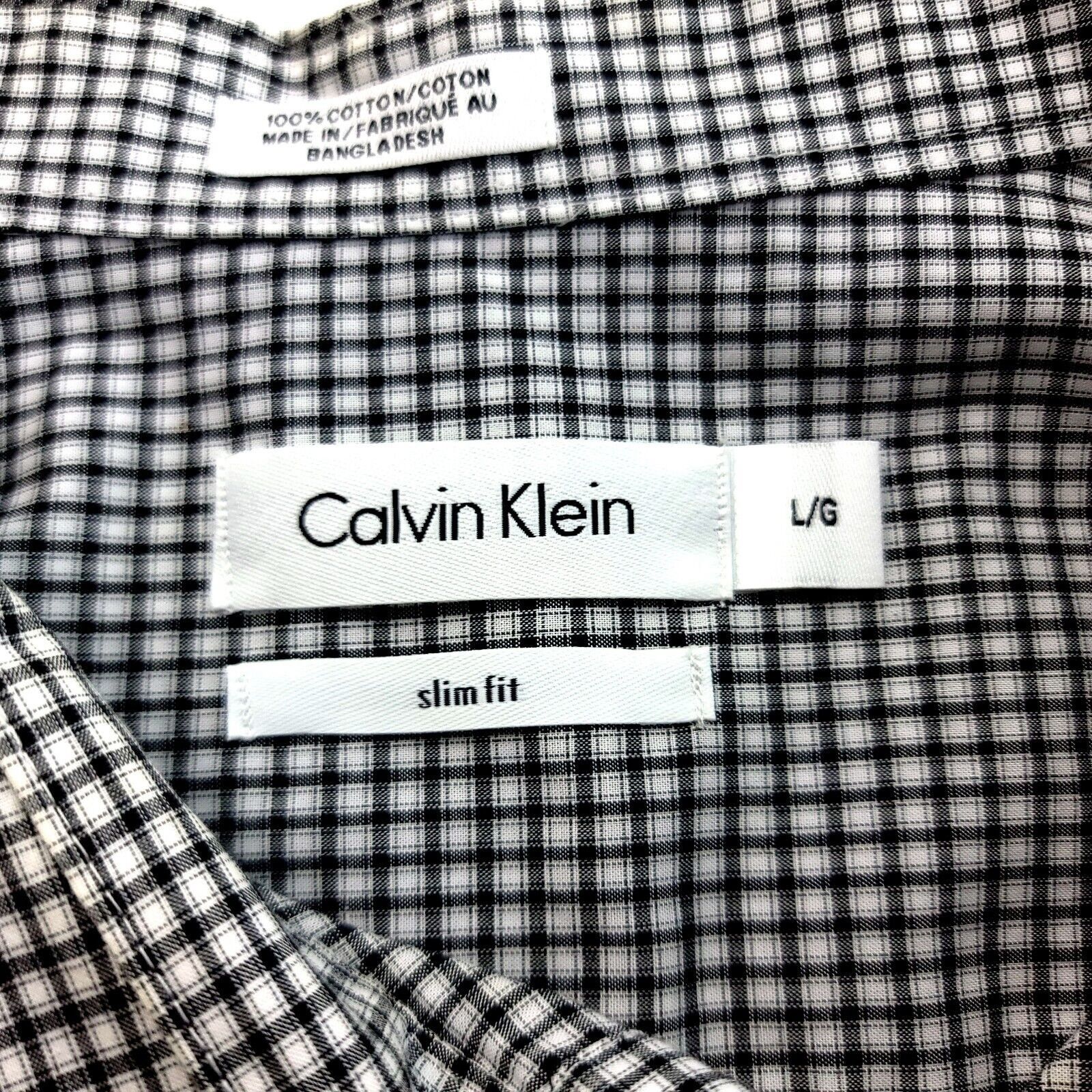 Calvin Klein Calvin Klein Slim Fit Large Cotton White Black Plaid Button Size US L / EU 52-54 / 3 - 7 Thumbnail