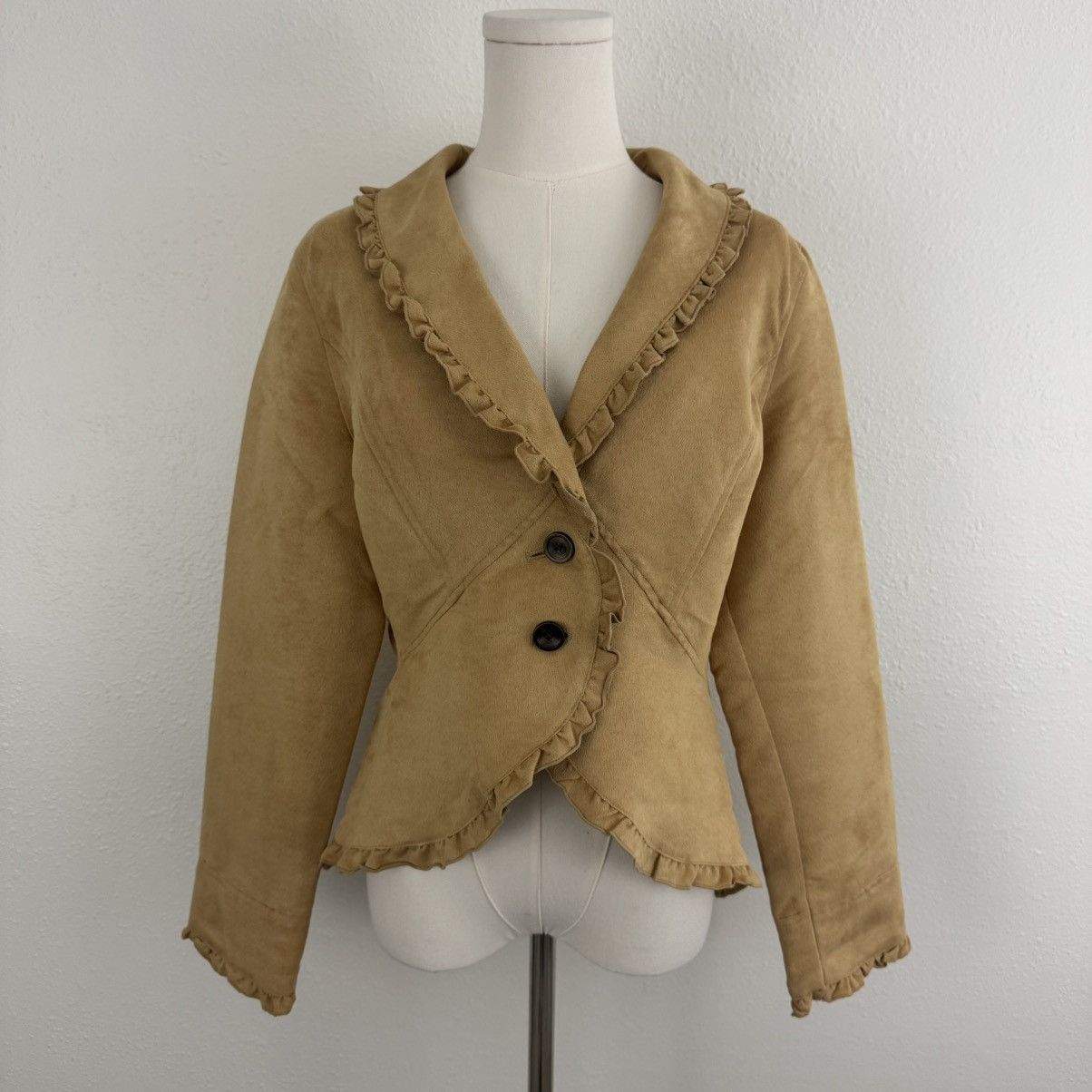 Faded Glory FADED GLORY Y2K Tan Blonde Faux Suede V Neck Blazer Jacket Size S / US 4 / IT 40 - 1 Thumbnail