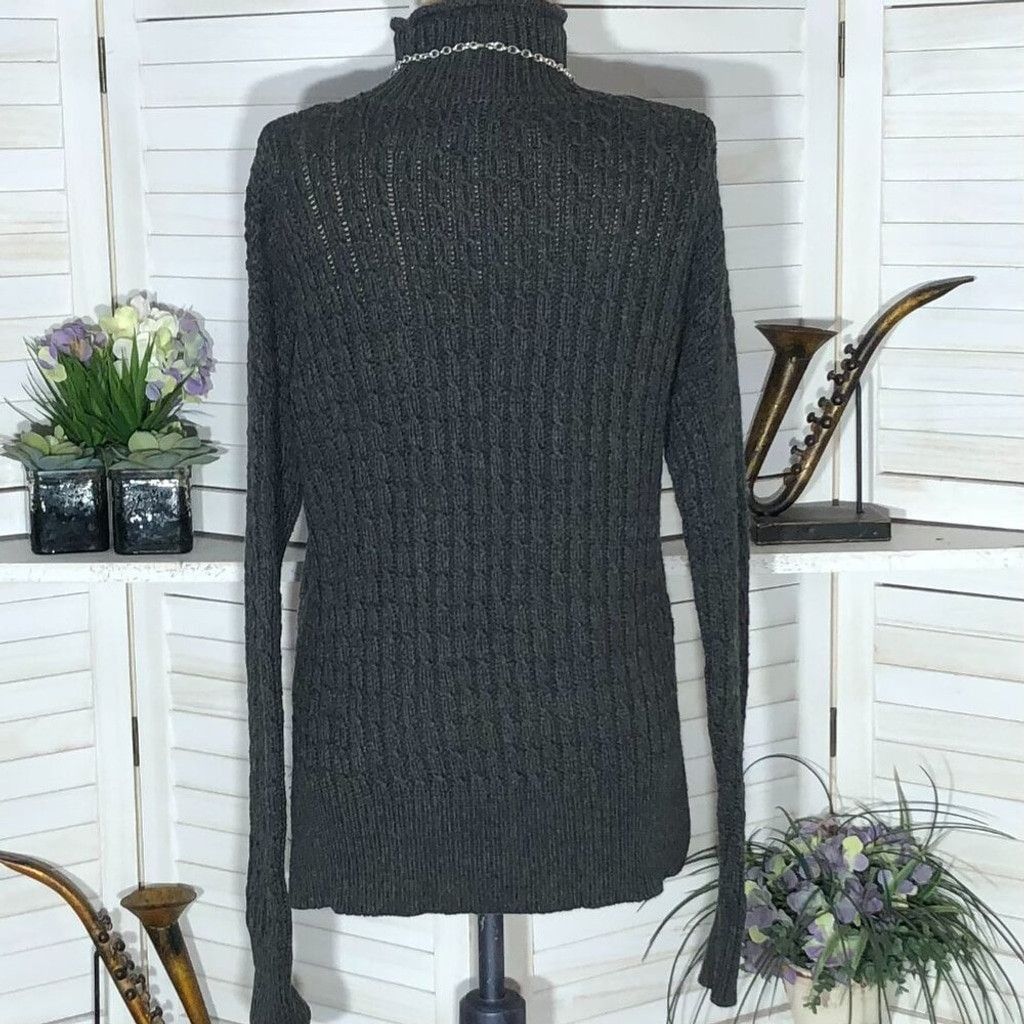 Loft Loft cotton asymmetrical sweater mock neck gray cable knit M Size L / US 10 / IT 46 - 2 Thumbnail