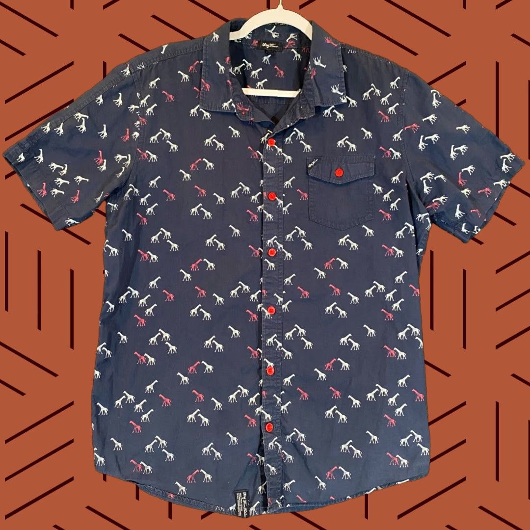 Vintage VINTAGE Lifted Research Group LRG Shirt Mens Large Short Sleeve Button Up Outdoor Giraffe Animals Blue Size US L / EU 52-54 / 3 - 1 Thumbnail