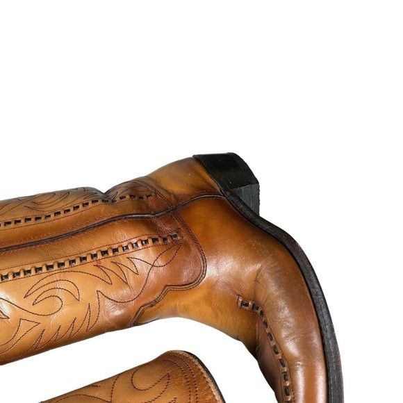 Genuine Leather × Vintage Vintage Double-H Cowboy Western Boots USA Made Patina Saddle Size US 10.5 / EU 43-44 - 14 Thumbnail