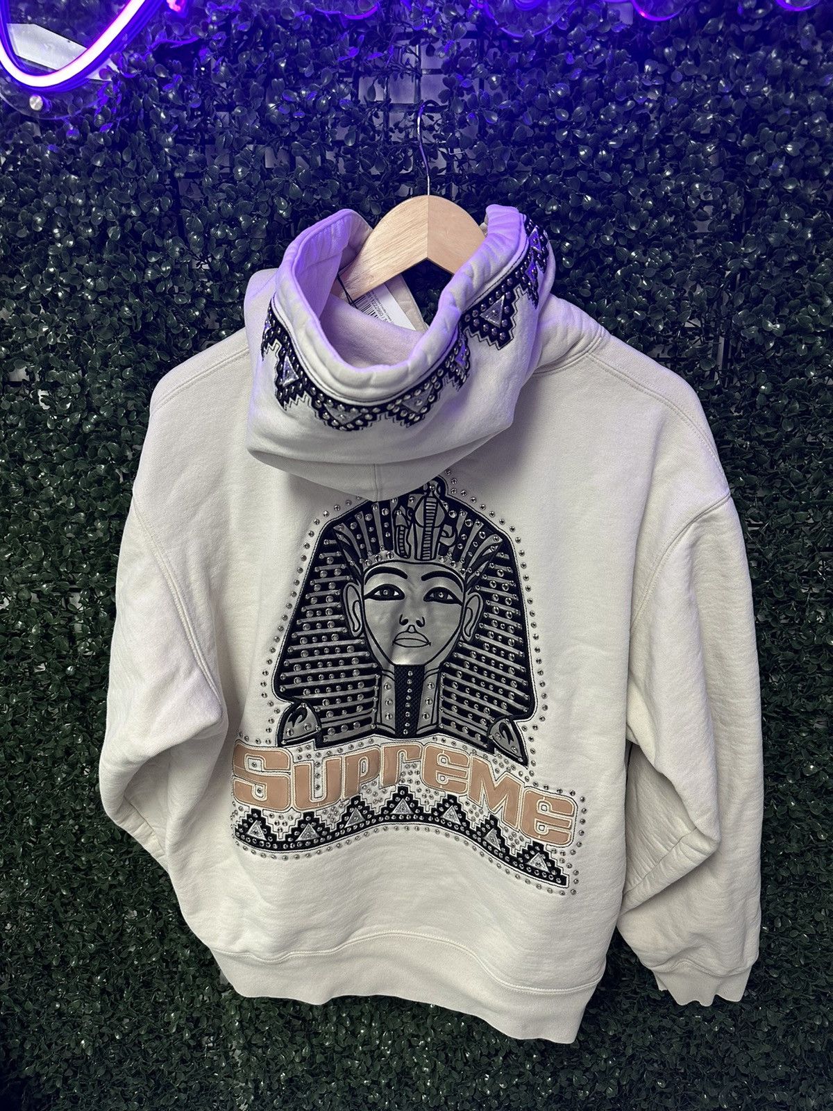 image of Supreme Pharaoh Studded Cream Hoodie Sweater Medium, Men's