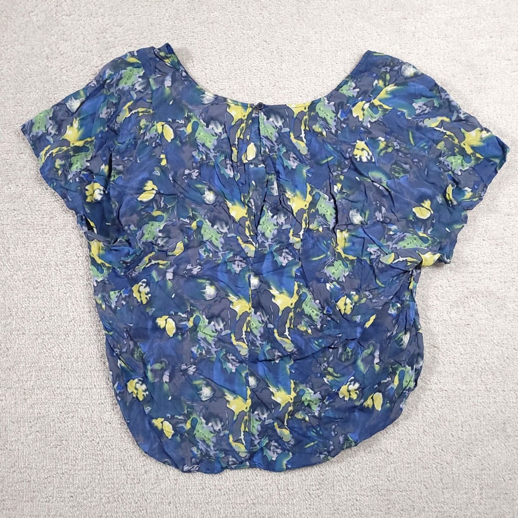 Free People Free People Shirt Large Blue Floral Cropped Peasant Top Bohemian S/S Women's Size L / US 10 / IT 46 - 5 Thumbnail