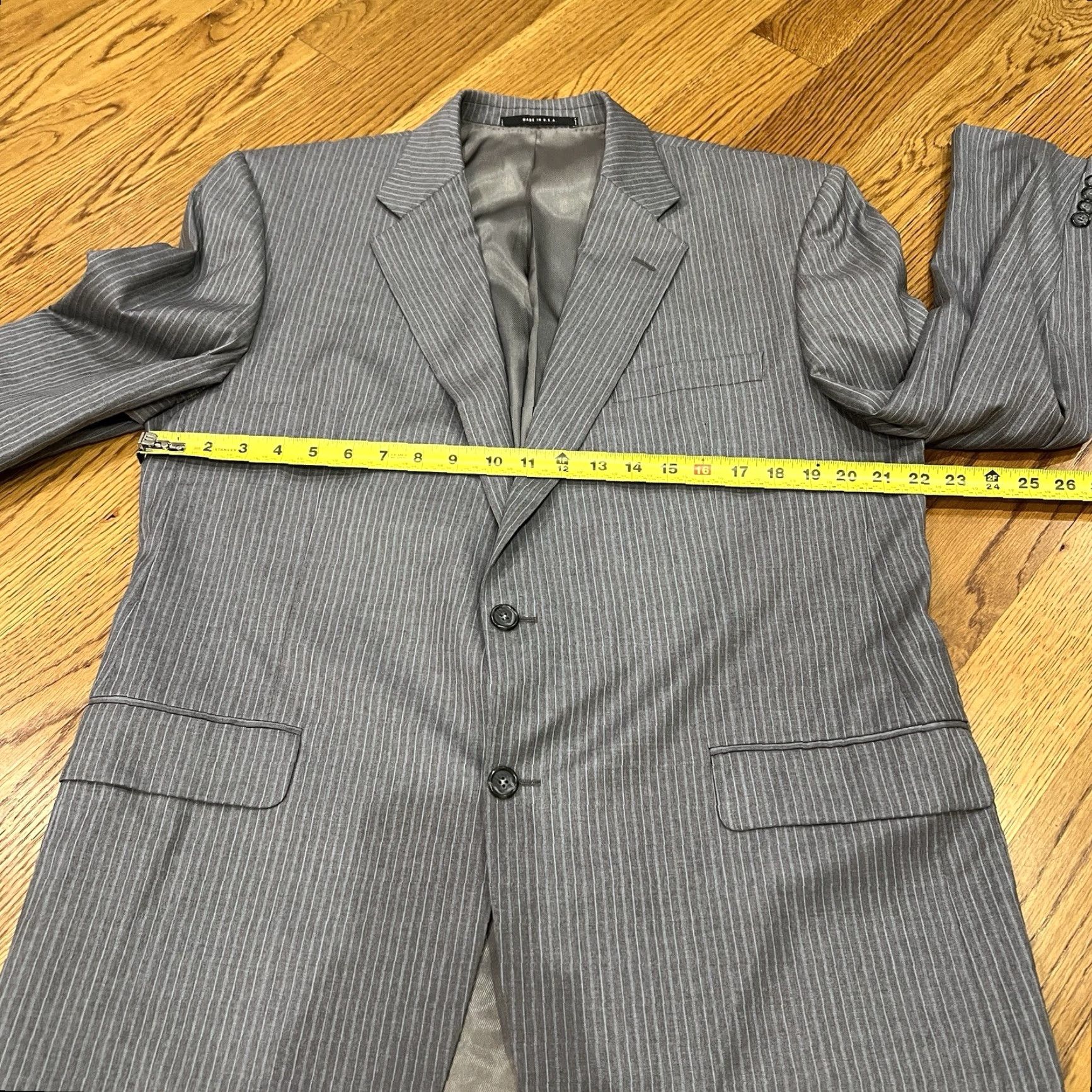 Vintage Hickey Freeman Blazer Mens 44 Gray Striped 100% Wool USA Made Reg A102 Size 44R - 5 Thumbnail