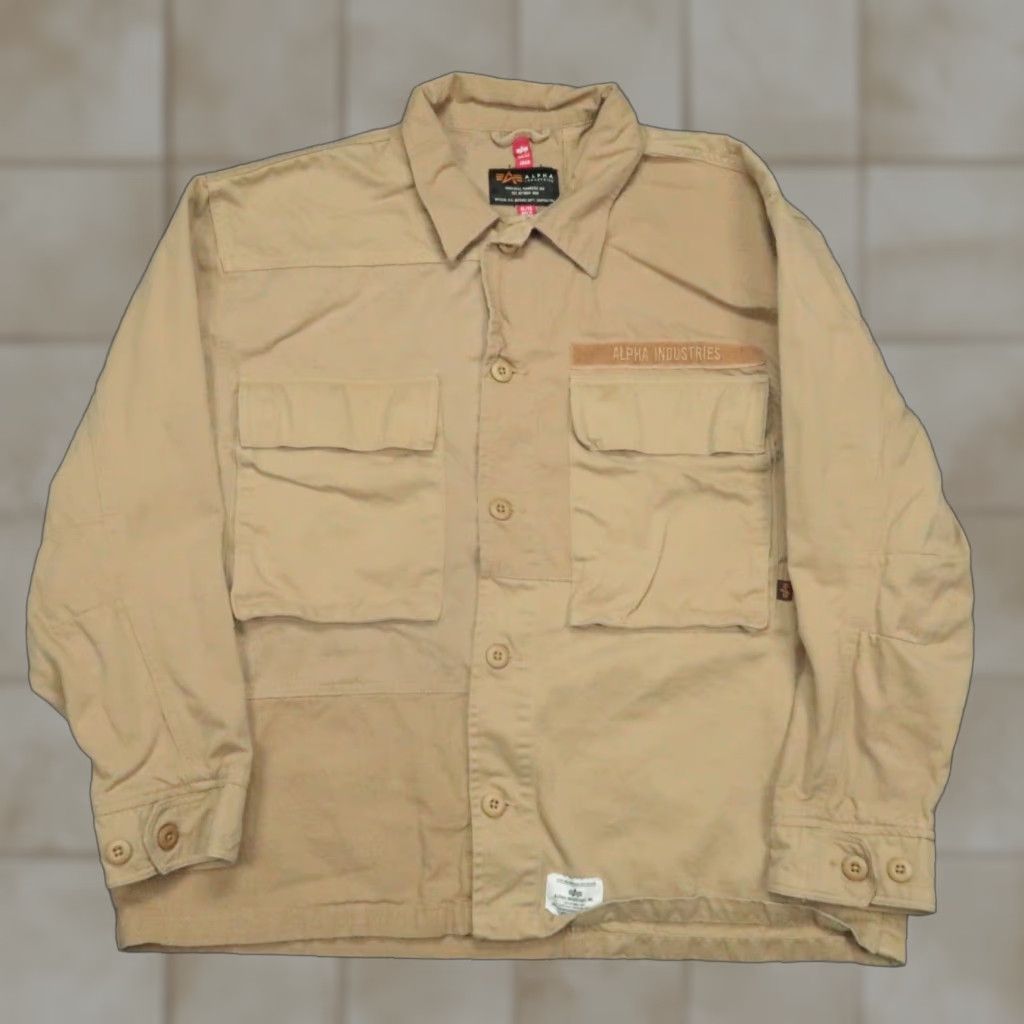 Alpha Industries VINTAGE Alpha Industries Jacket Mens XL Khaki Mixed Media Military Jacket Size US XL / EU 56 / 4 - 1 Thumbnail