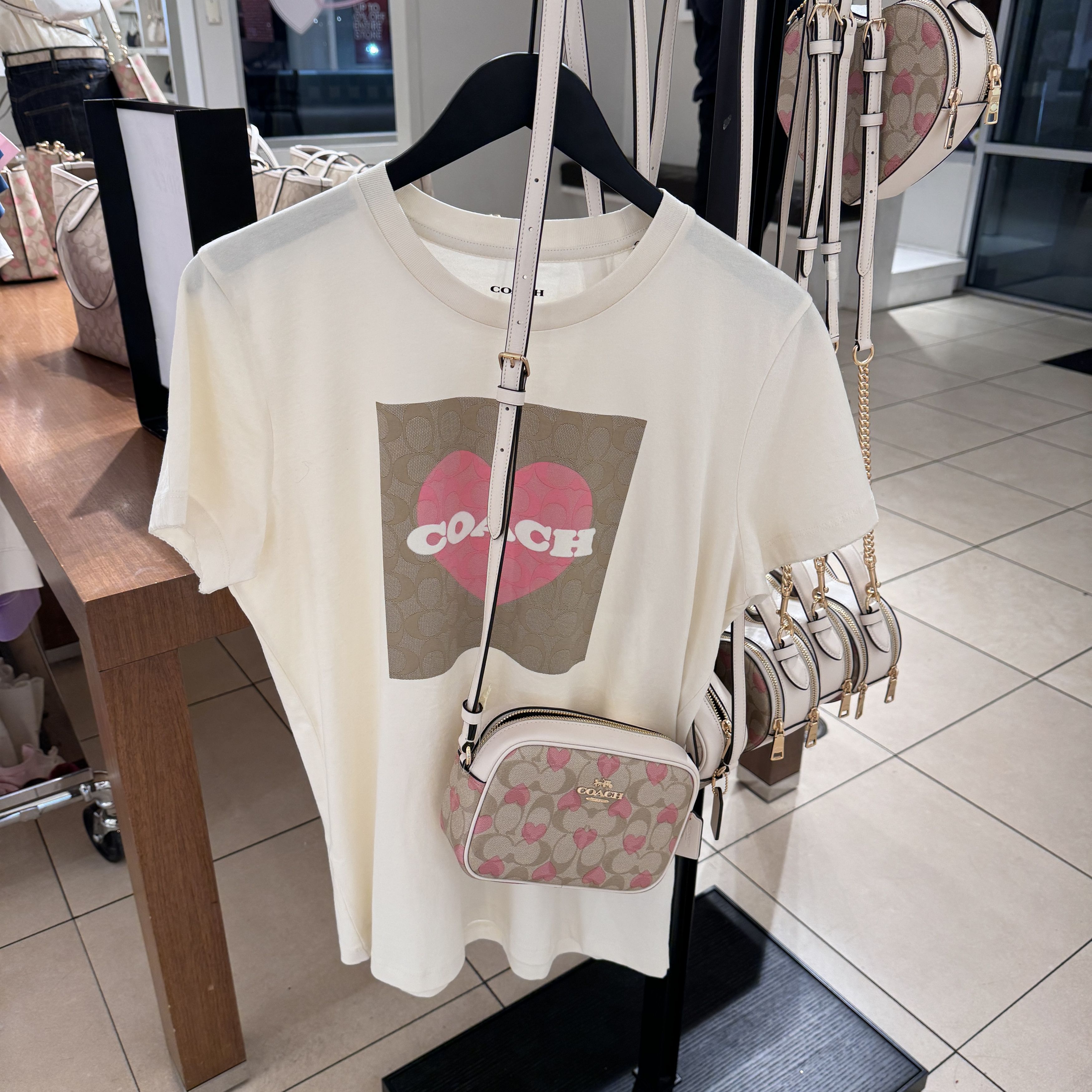 image of Coach Signature Heart T Shirt Cp228 in Cream, Women's (Size Small)