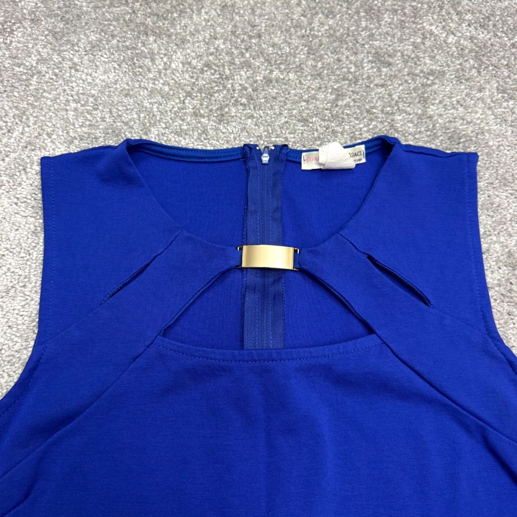 Vintage A'Gaci Bodycon Midi Dress Women Large Royal Blue Gold Accent Sleeveless Cut Out Size L / US 10 / IT 46 - 3 Thumbnail