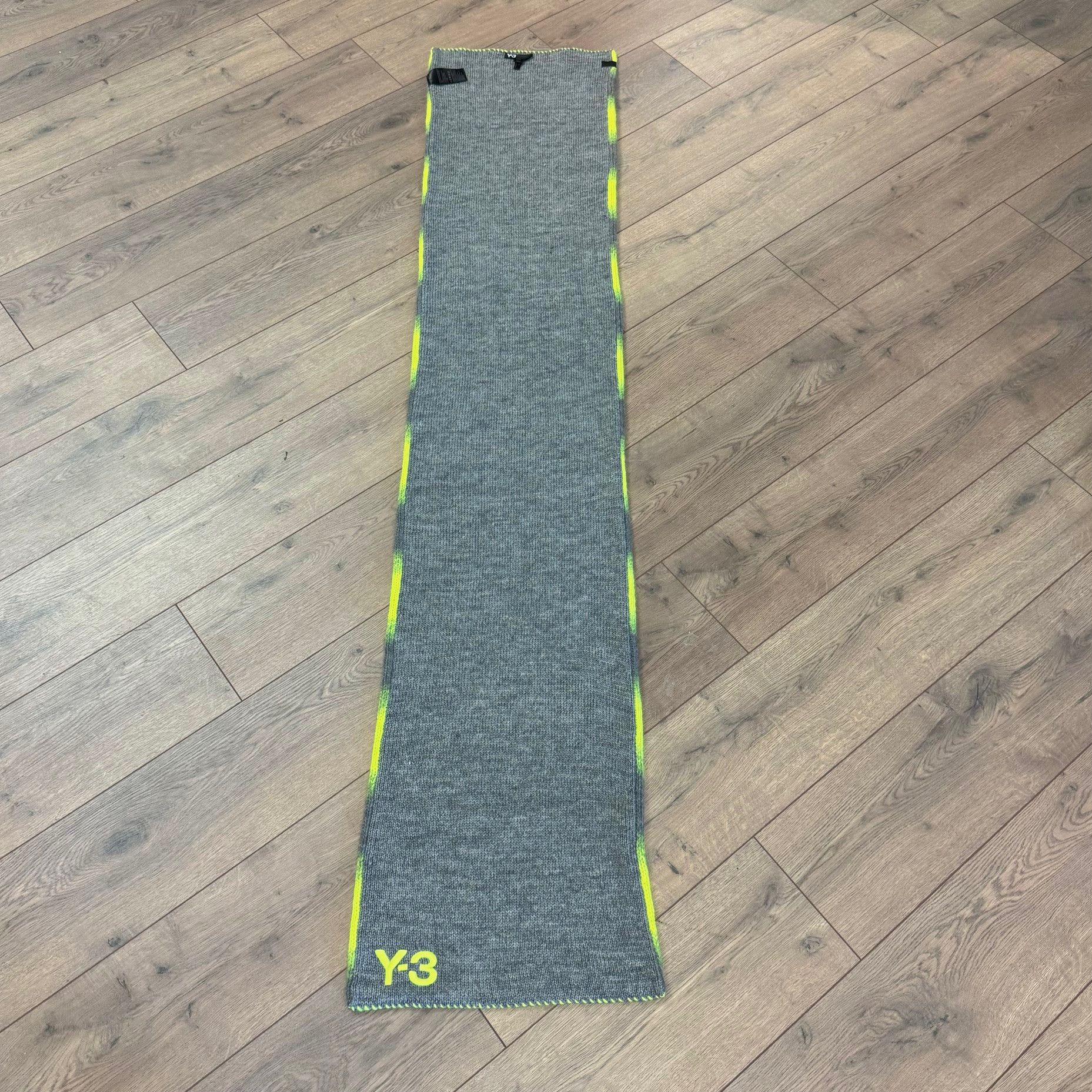 Y-3 Y-3 Grey Neon Yellow Striped Oversized Reversible Wool Scarf Size ONE SIZE - 9 Thumbnail