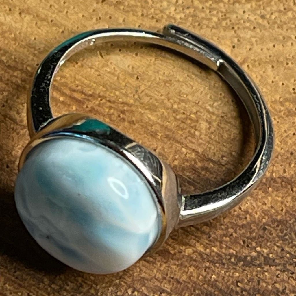 Other Larimar S925 sterling silver adjustable ring 10mm natural st Size ONE SIZE - 6 Thumbnail