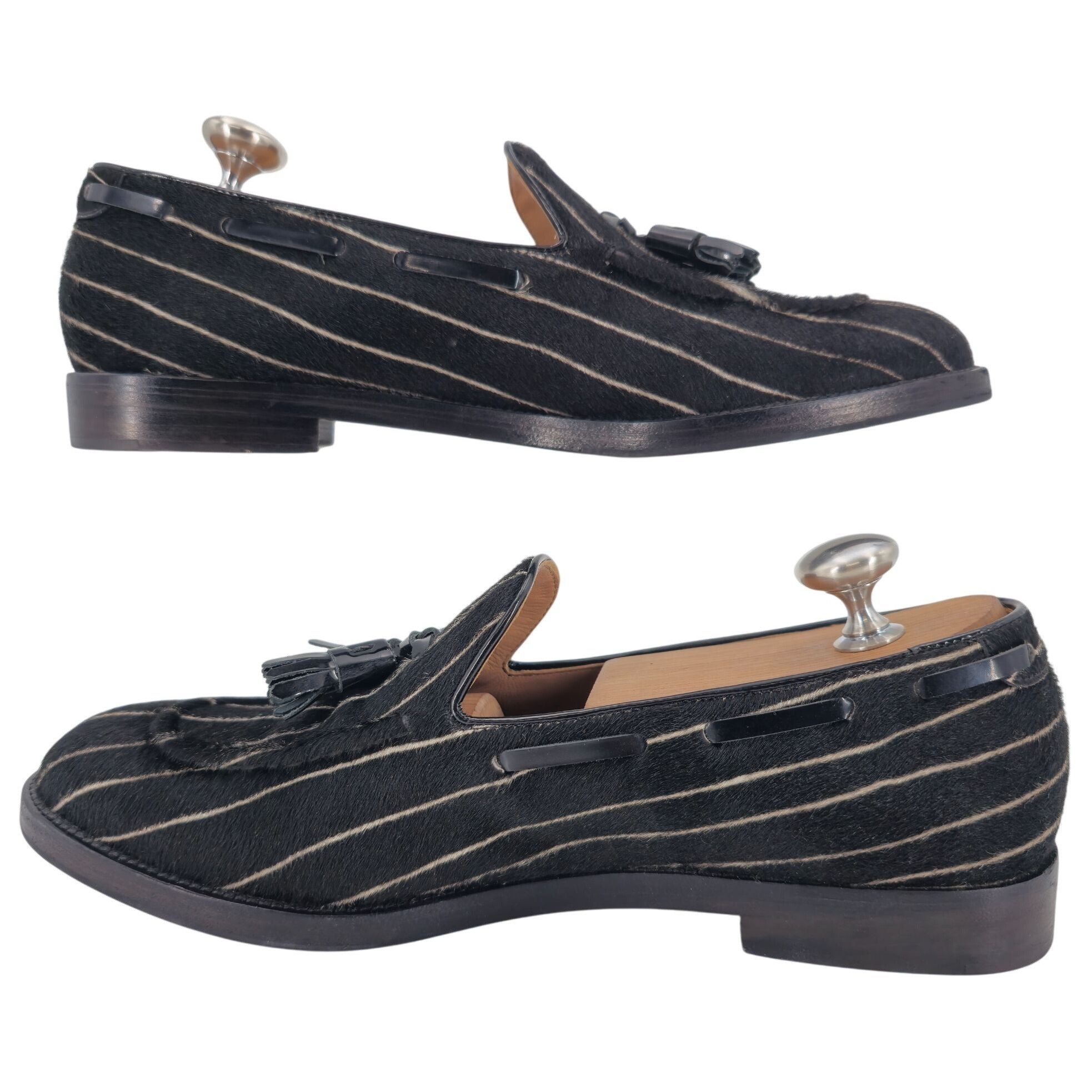 Fratelli Rosetti Italy Striped Black White Suede Loafers 7