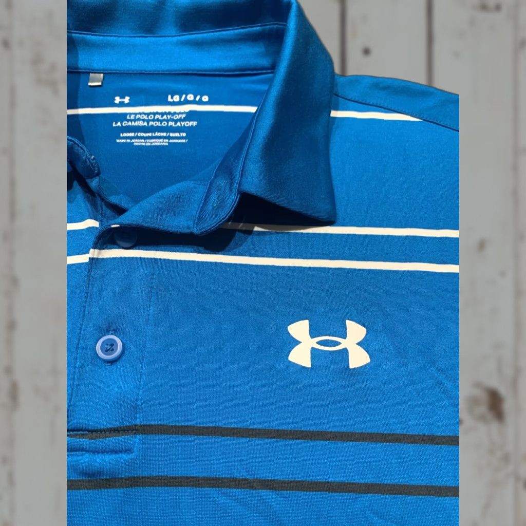 Under Armour Under Armour Polo Shirt Men Large Short Sleeve Blue Striped Golf Outdoor Spring Summer Size US L / EU 52-54 / 3 - 1 Thumbnail