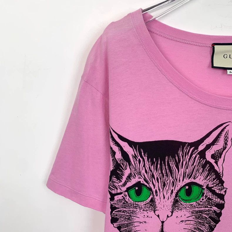 Gucci Gucci Pink cat print round-neck cotton short-sleeved T-shir Size US XXS / EU 40 - 3 Thumbnail