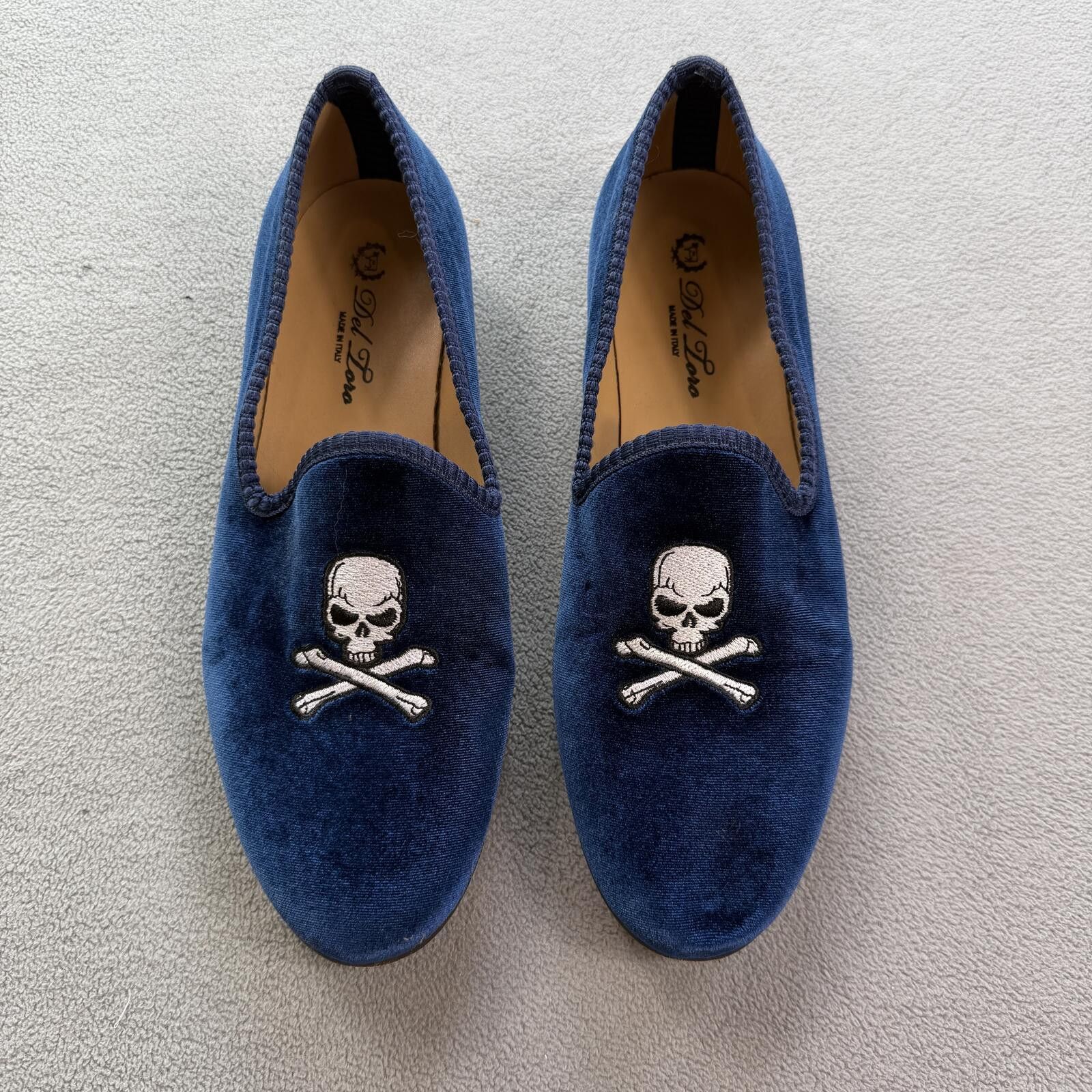 Del Toro Del Toro Navy Velvet Skull Embroidered Slippers Loafers Men Size US 8 / EU 41 - 1 Thumbnail