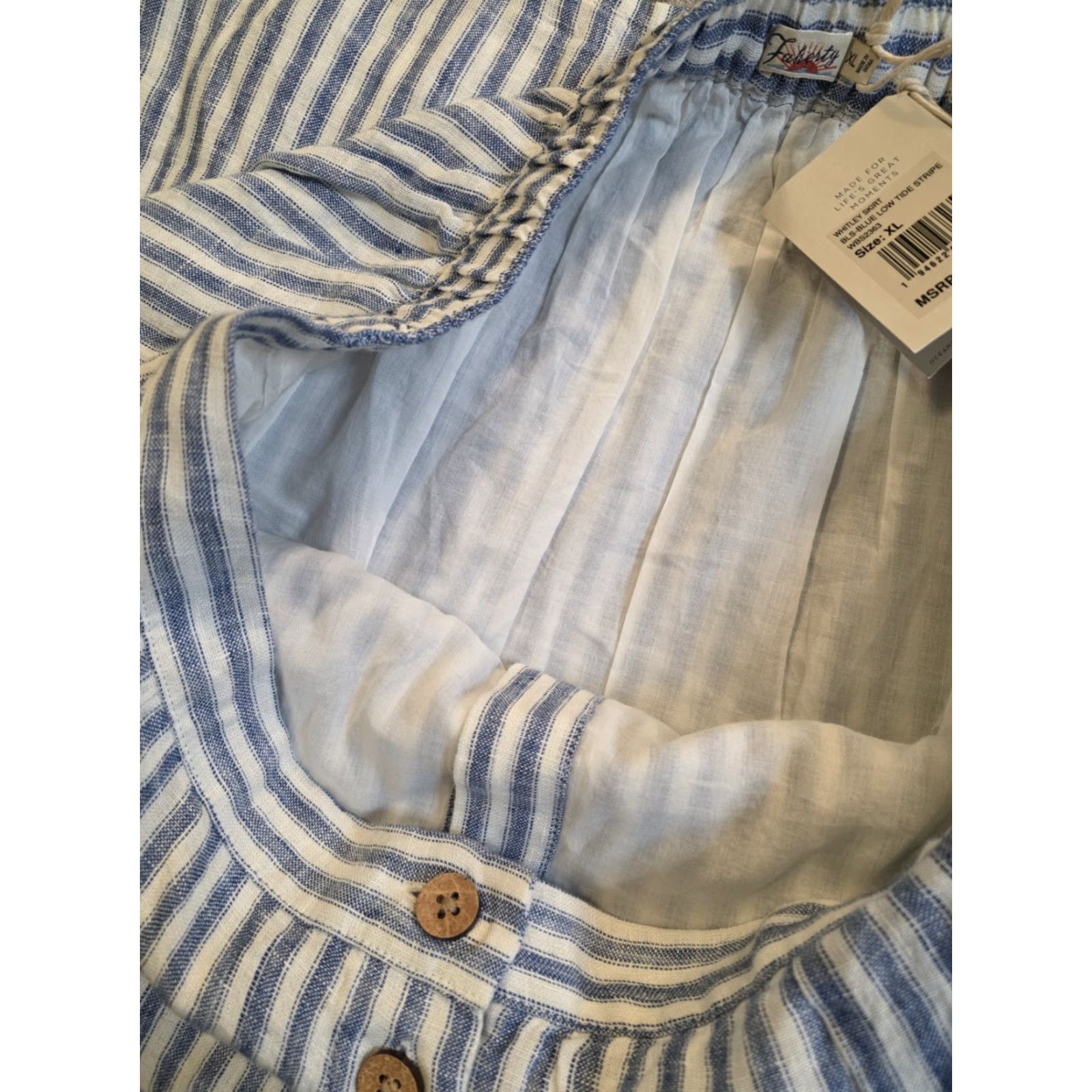 Faherty Faherty Whitley Linen Button Front Skirt Low Tide Stripe Blue Womens XL NEW NWT Size 40" / US 18 - 4 Thumbnail