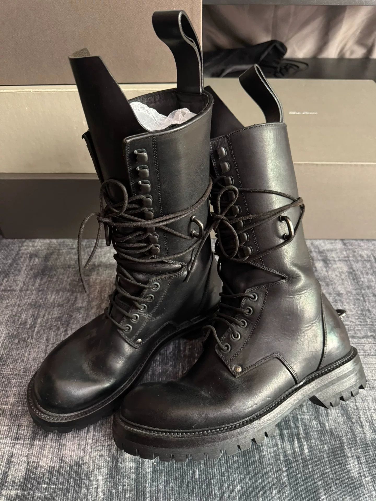 Rick Owens Rick Owens Black High-Top Leather Boots Size US 7 / EU 40 - 1 Thumbnail