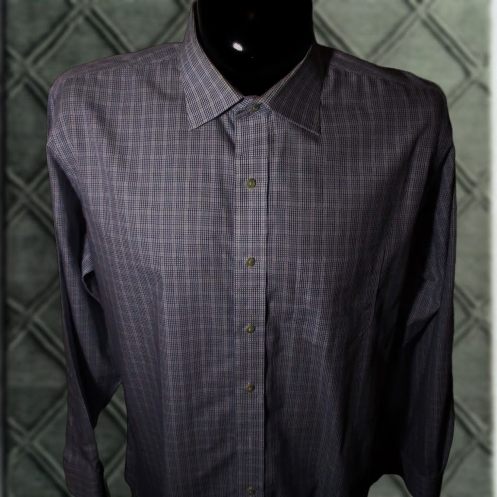 BROOKS BROTHERS Dress Shirt Blue Checkered Long Sleeve Men 17.5/34-35 Regular Non-Iron Button Front