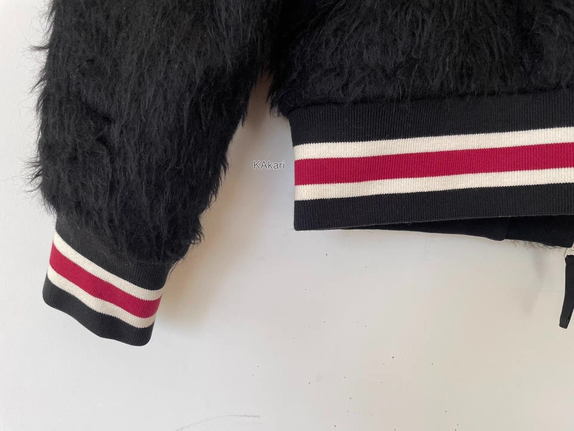 Moschino Black Fuzzy er Jacket with Striped Trim Size US M / EU 48-50 / 2 - 3 Thumbnail