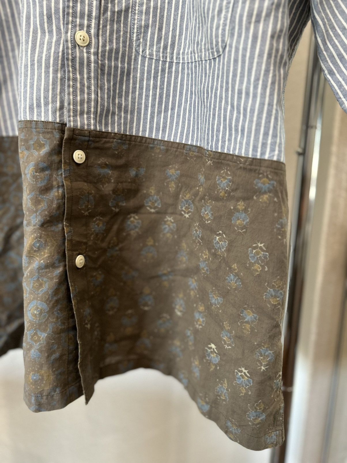 18 East BNWT Split SS BD Shirt Silt Indigo Turmeric Bagru Block Size US L / EU 52-54 / 3 - 7 Thumbnail