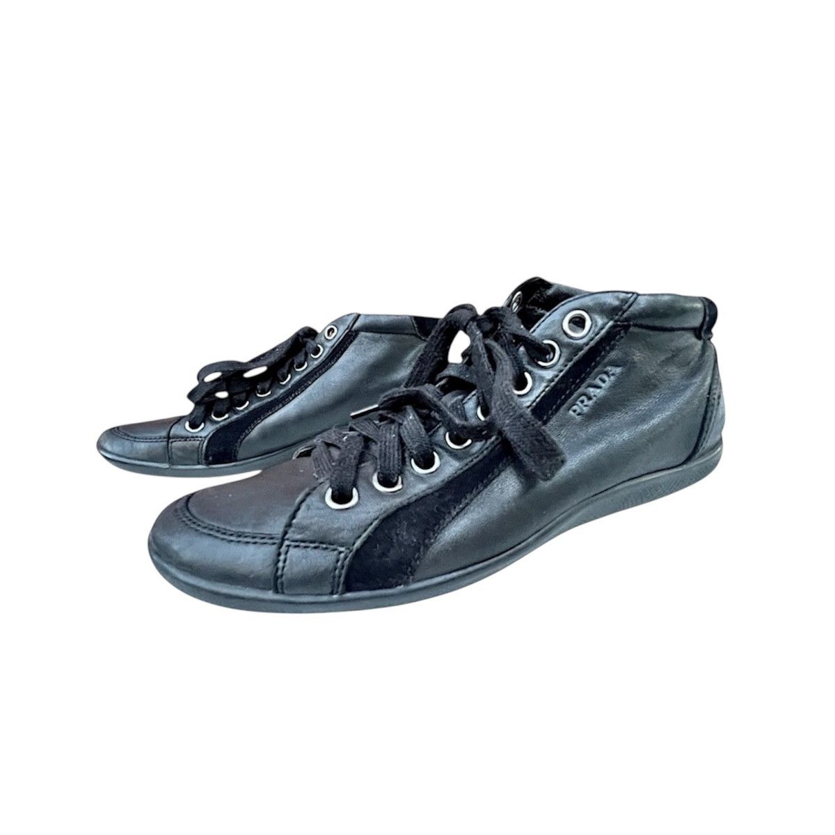 Prada Prada Men's Hightop Black Leather & Suede Sneakers Size 7 Size US 7 / EU 40 - 1 Thumbnail