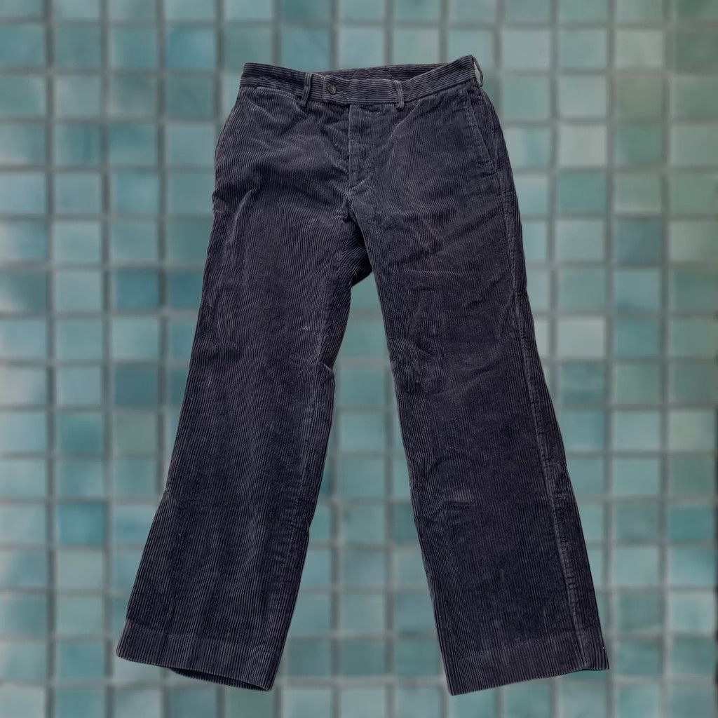 Faconnable Façonnable Pants Mens 30x28 Corduroy Cotton Stretch Straight Leg Lined Navy Black Smart Casual Slant Slash Pocket Java Size US 30 / EU 46 - 1 Thumbnail