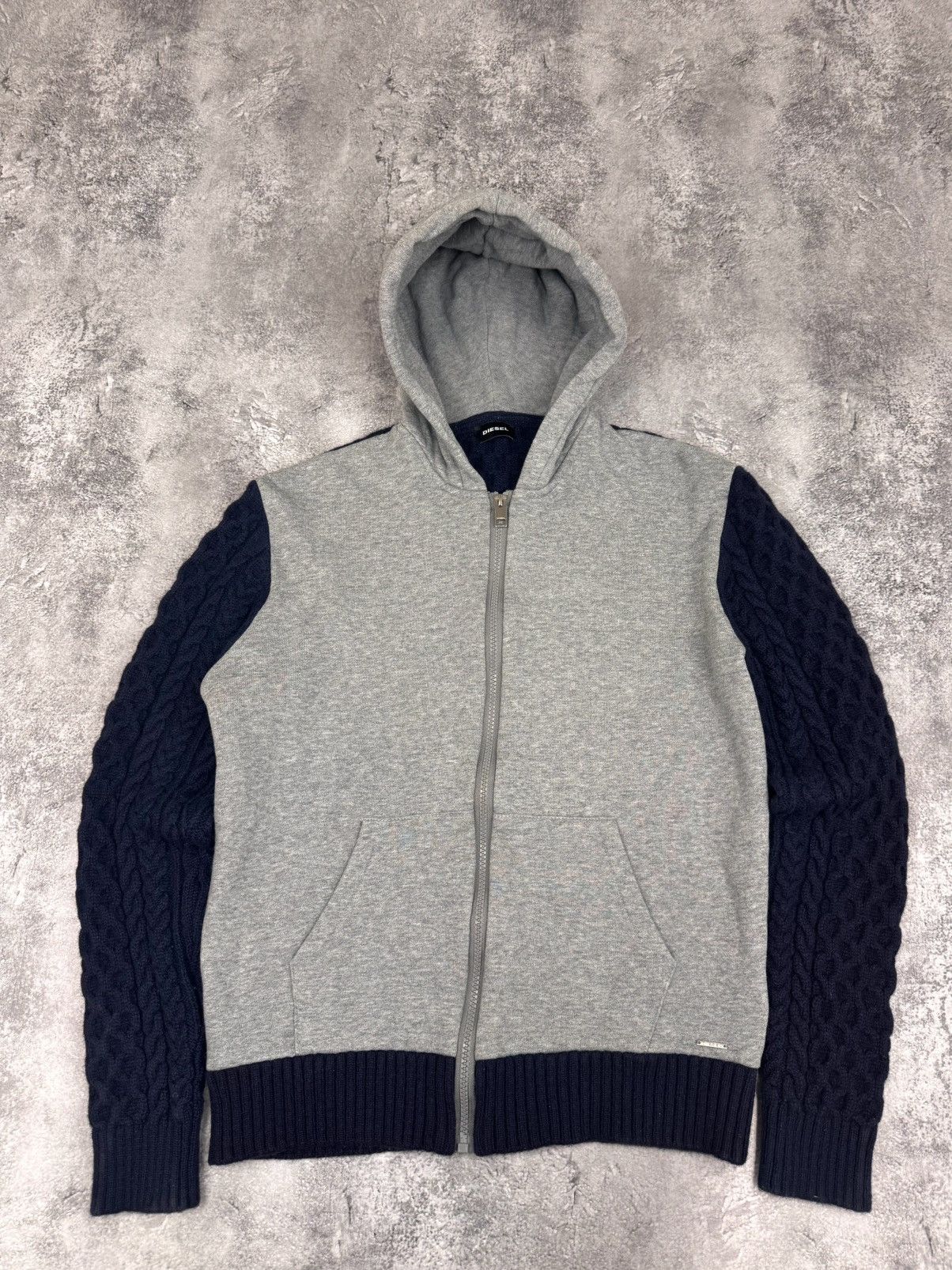 Diesel Diesel Men Cable Zip-up Hoodie Grey/navy Size S Size US S / EU 44-46 / 1 - 1 Thumbnail