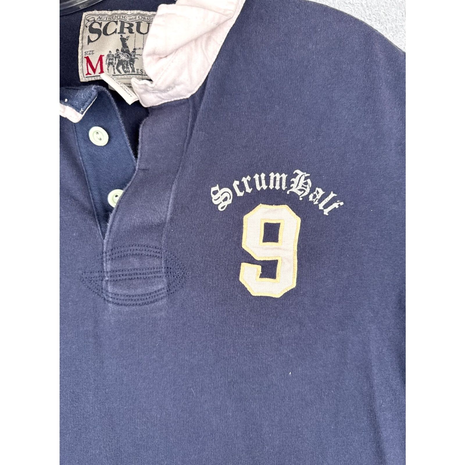 Vintage Scrum Shirt Men Medium Blue Rugby Long Sleeve 100% Cotton Vintage Embroidered Logo Polo Shirt Striped All Seasons Golf Sports Mens Size US M / EU 48-50 / 2 - 6 Thumbnail